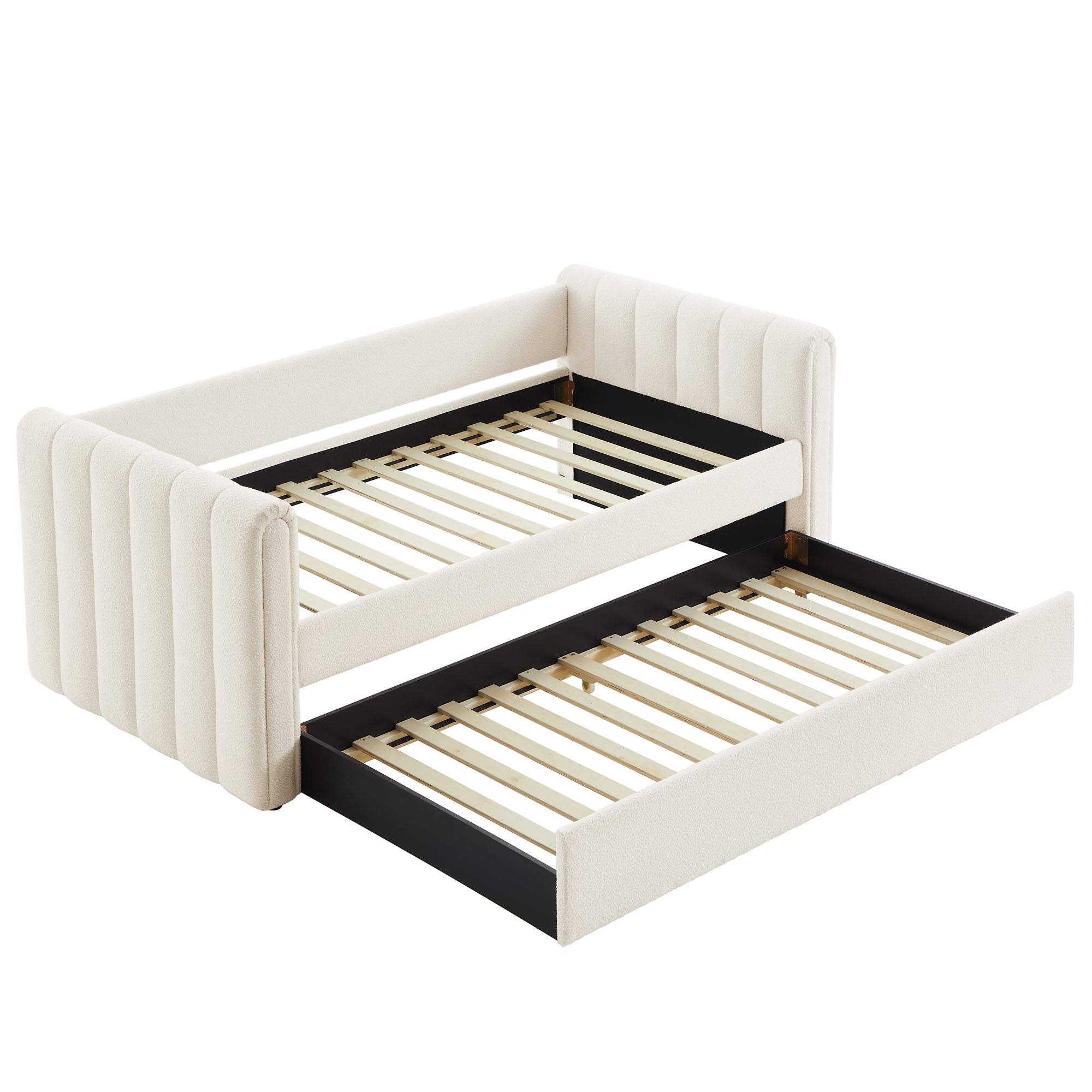 Veyla Channel Tufted Boucle Twin Daybed With Trundle, Cloud