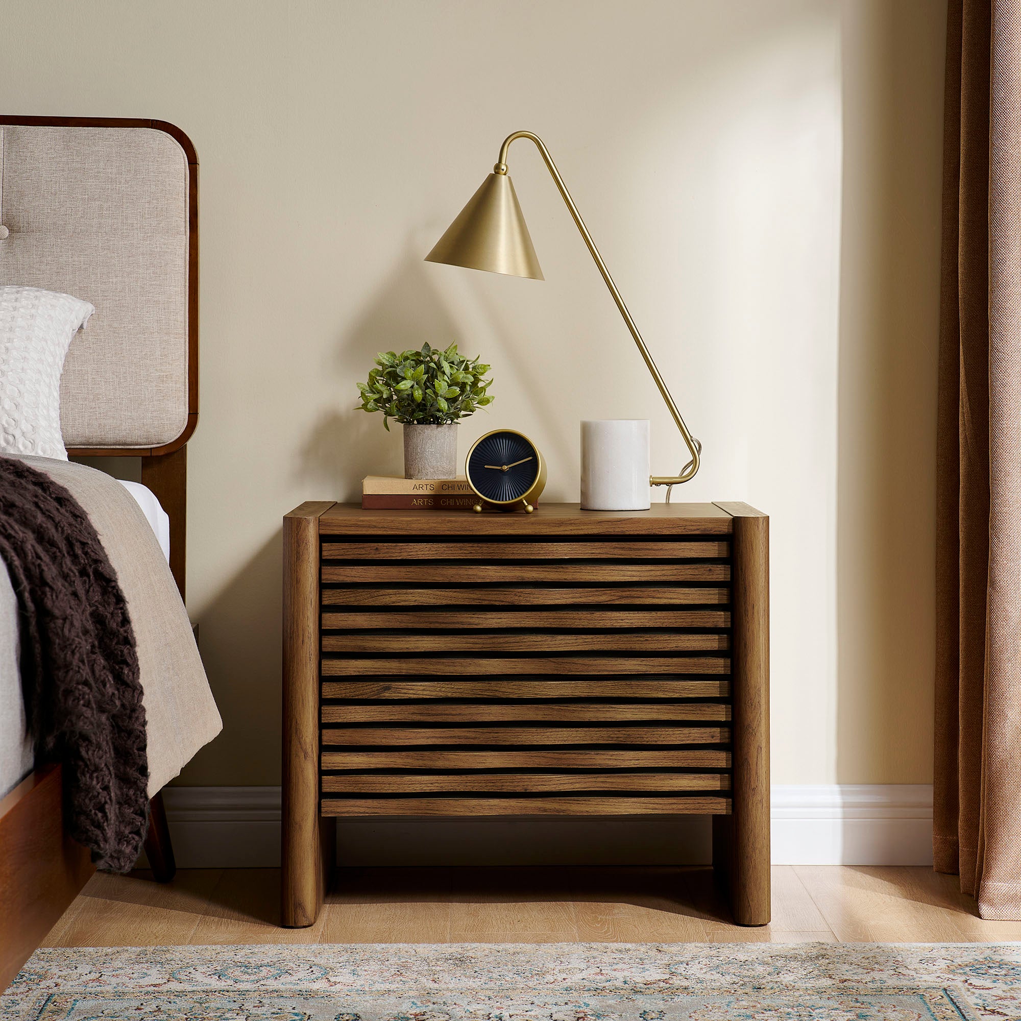 Emric Wave Nightstand, Walnut