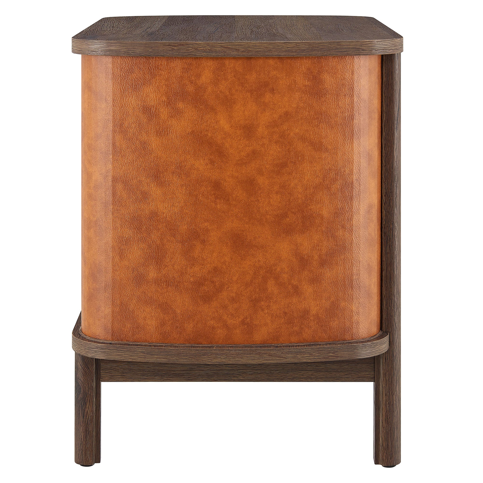 Coralie 2-Drawer Curved Vegan Leather Nightstand, Walnut Tan