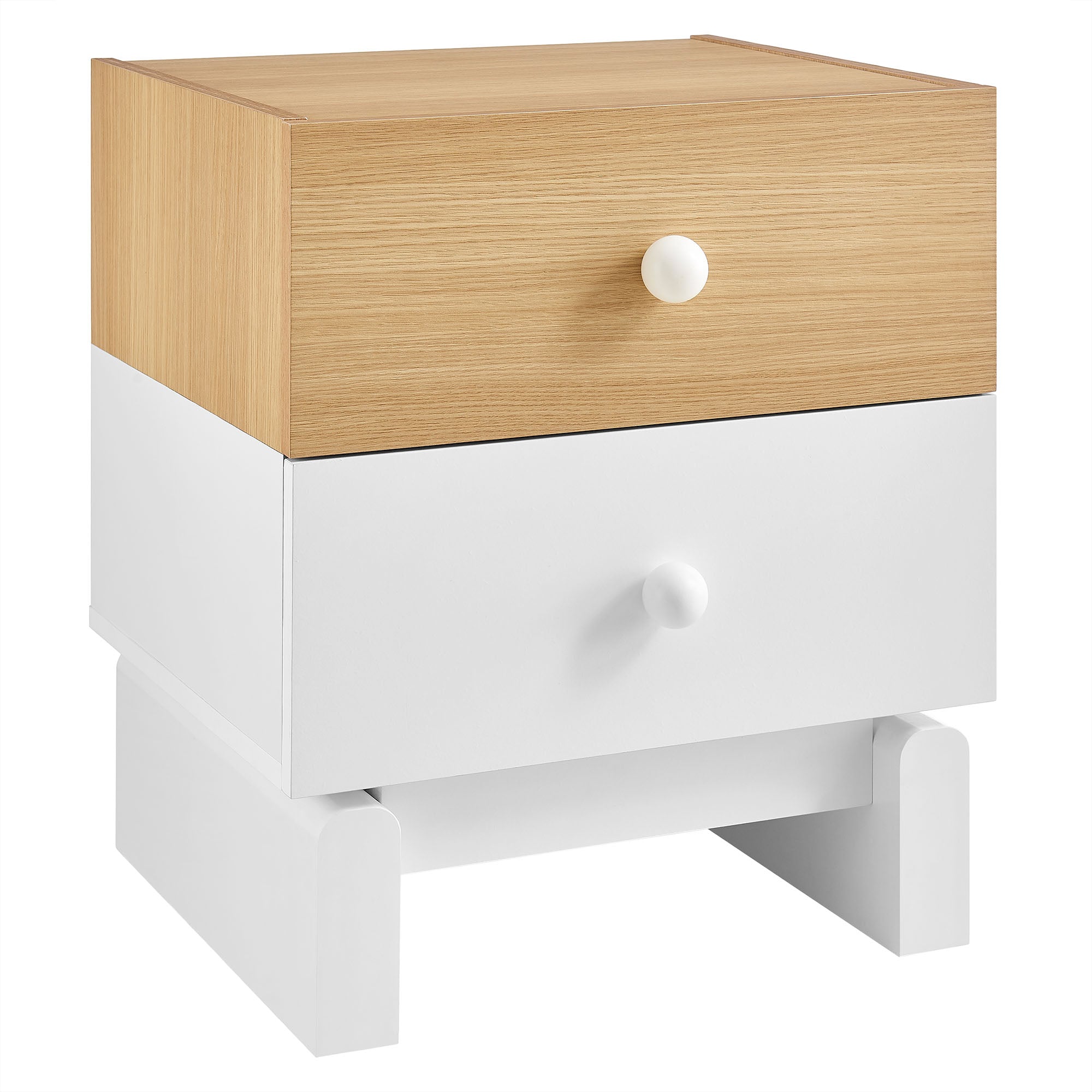 Nolia 2-Drawer Color Block Nightstand, Oak White