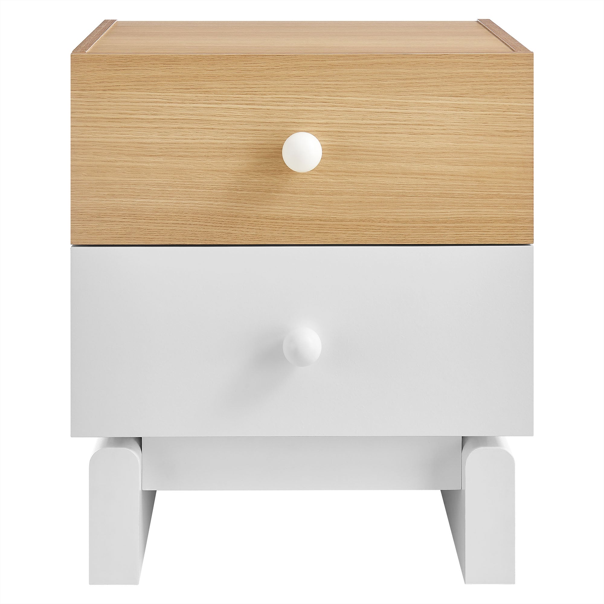 Nolia 2-Drawer Color Block Nightstand, Oak White