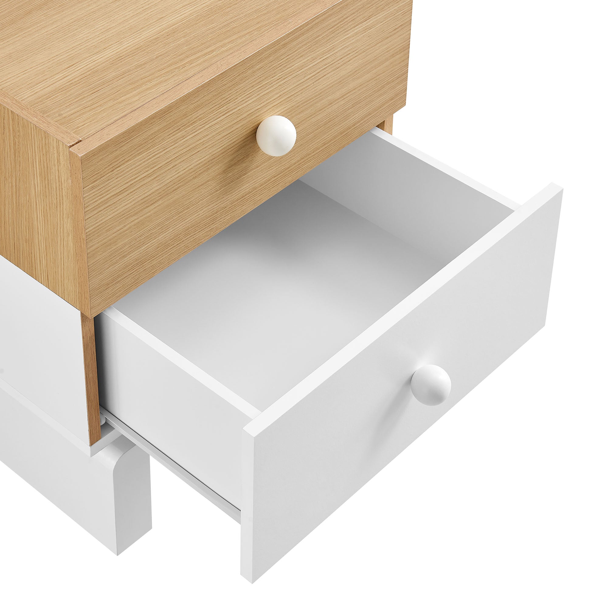 Nolia 2-Drawer Color Block Nightstand, Oak White