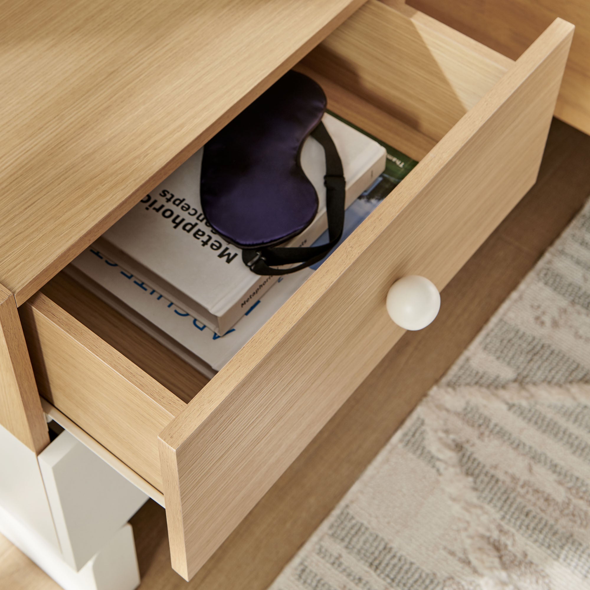 Nolia 2-Drawer Color Block Nightstand, Oak White