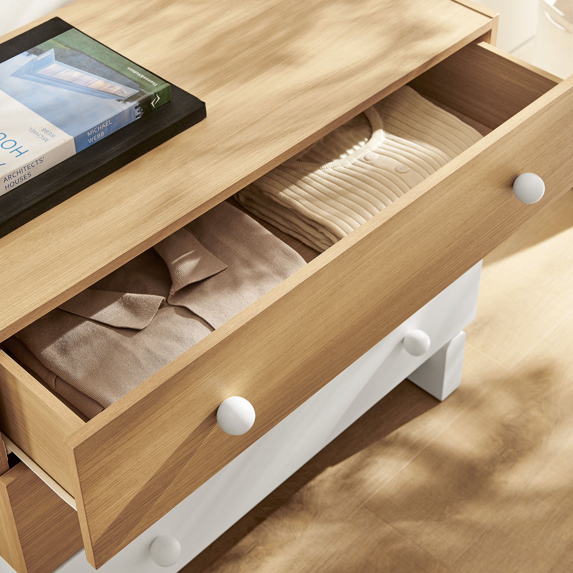 Nolia 3-Drawer Color Block Dresser, Oak White