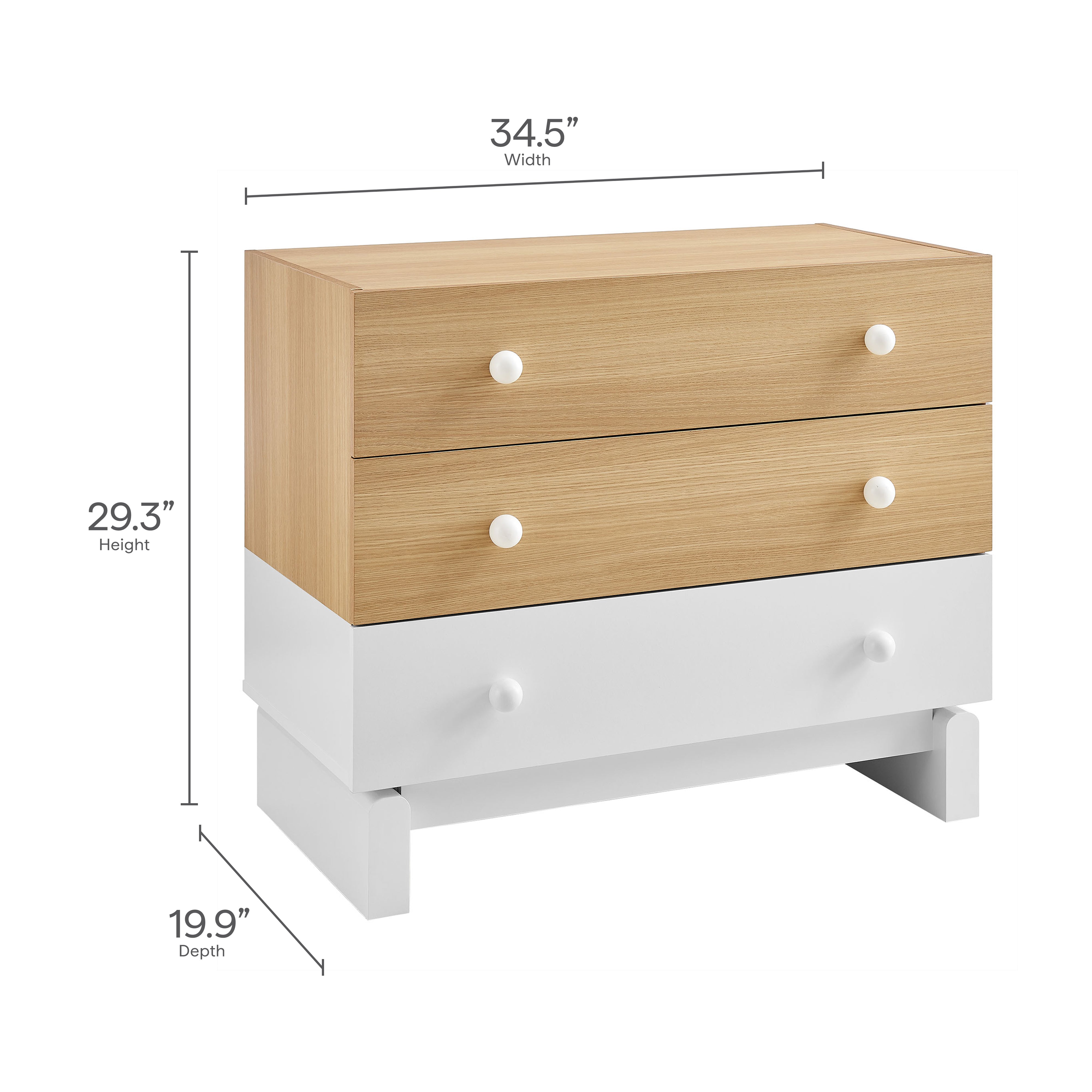 Nolia 3-Drawer Color Block Dresser, Oak White
