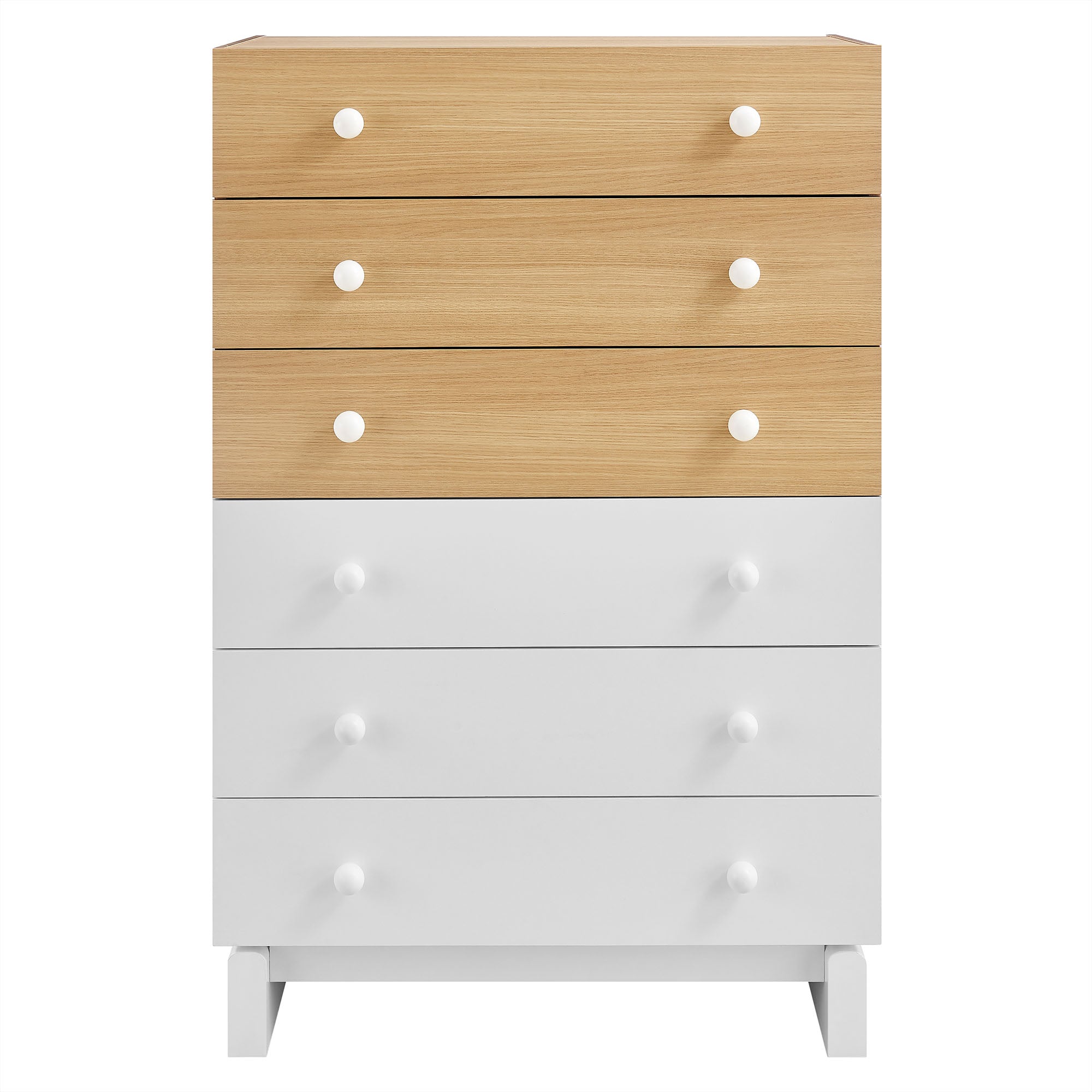 Nolia 6-Drawer Color Block Dresser Chest, Oak White