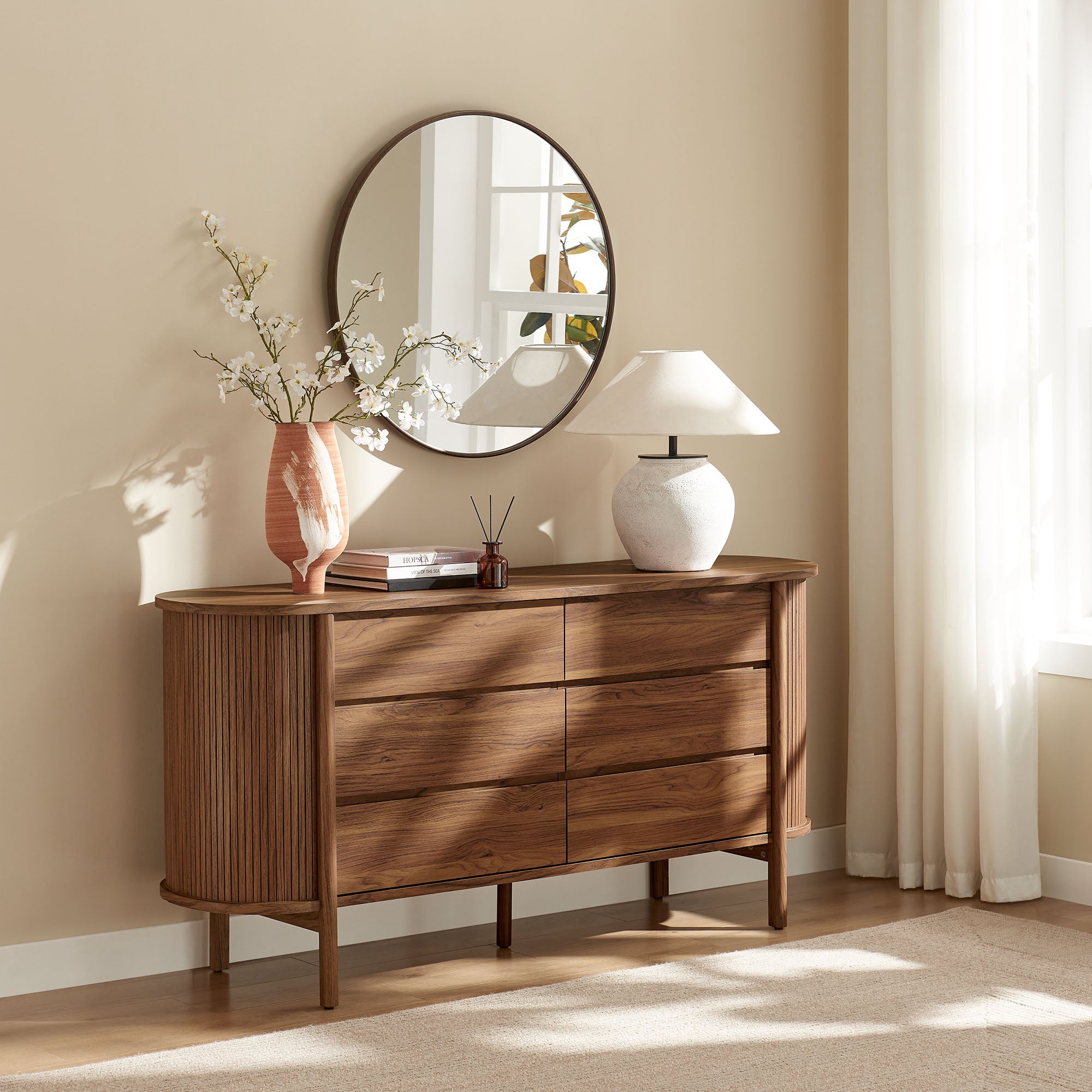 Cadence 6-Drawer Curved Dresser, Walnut