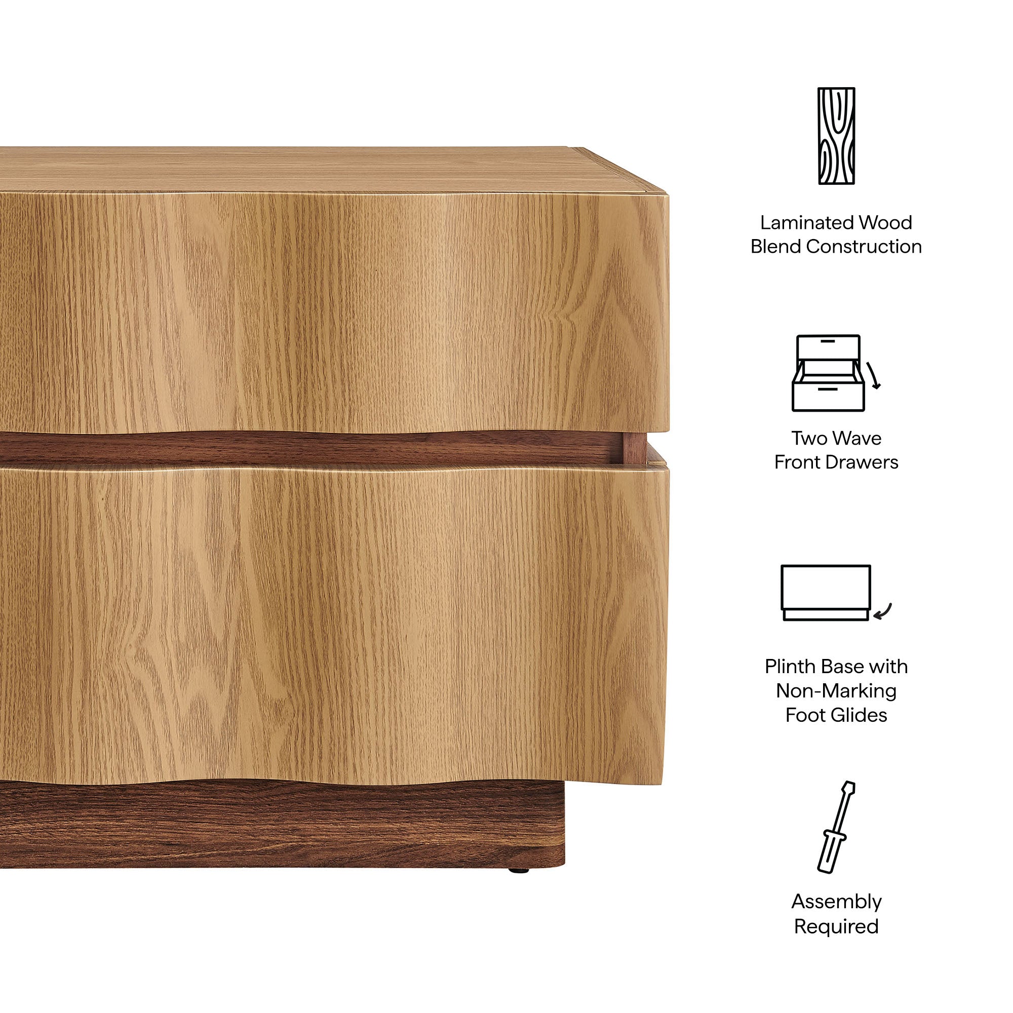 Isola 2 Drawer Nightstand, Light Oak Walnut
