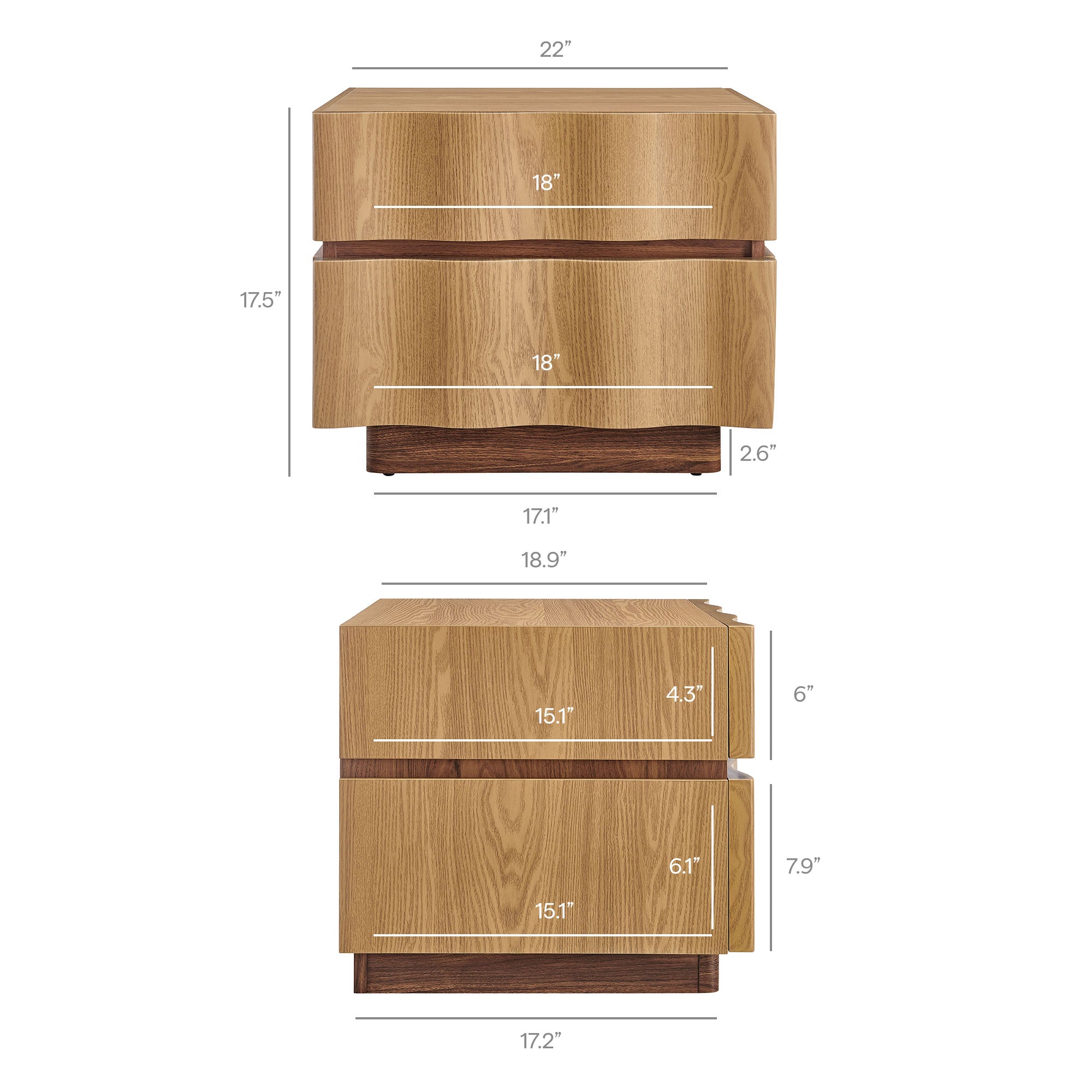 Isola 2 Drawer Nightstand, Light Oak Walnut