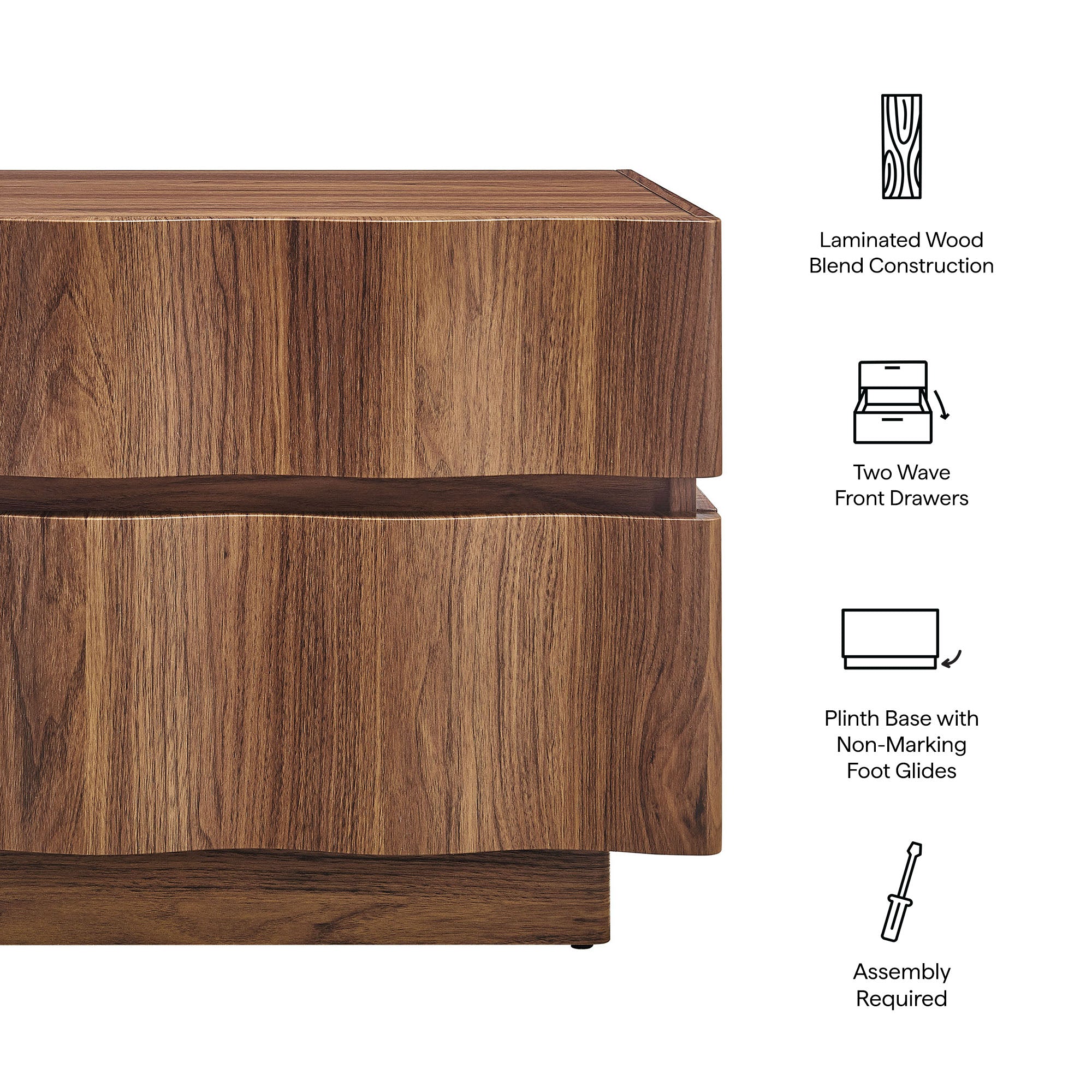 Isola 2 Drawer Nightstand, Walnut