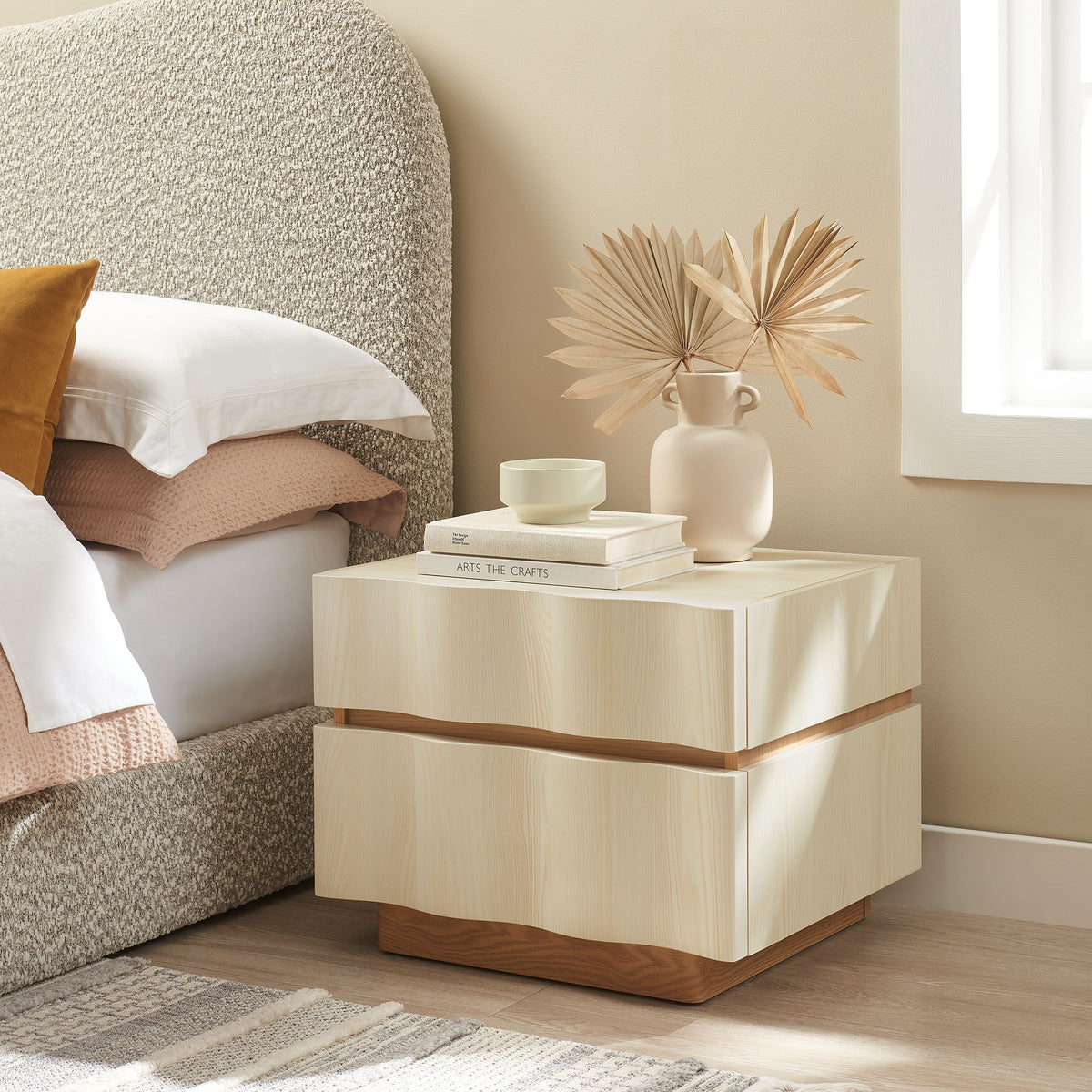 Isola 2 Drawer Nightstand, White Light Oak