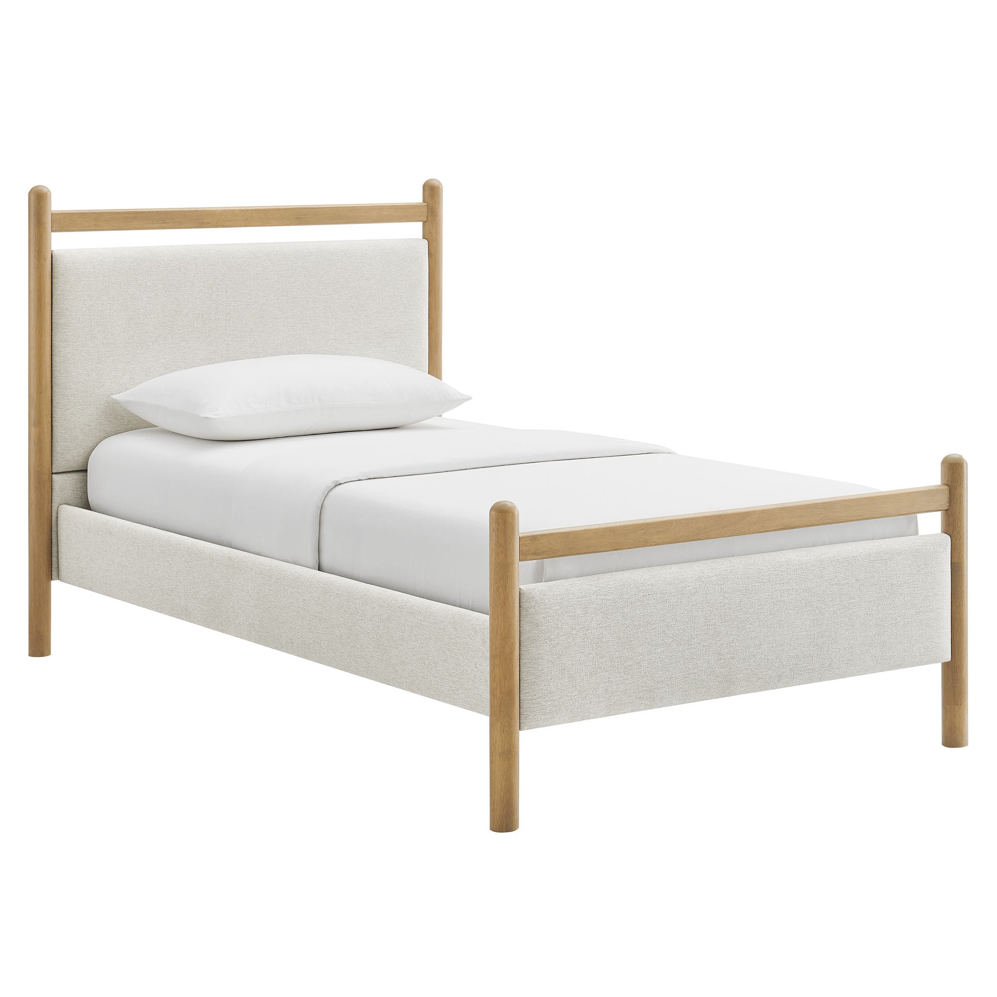 Ginny Twin Size Platform Bed Frame, Light Oak Heathered Ivory