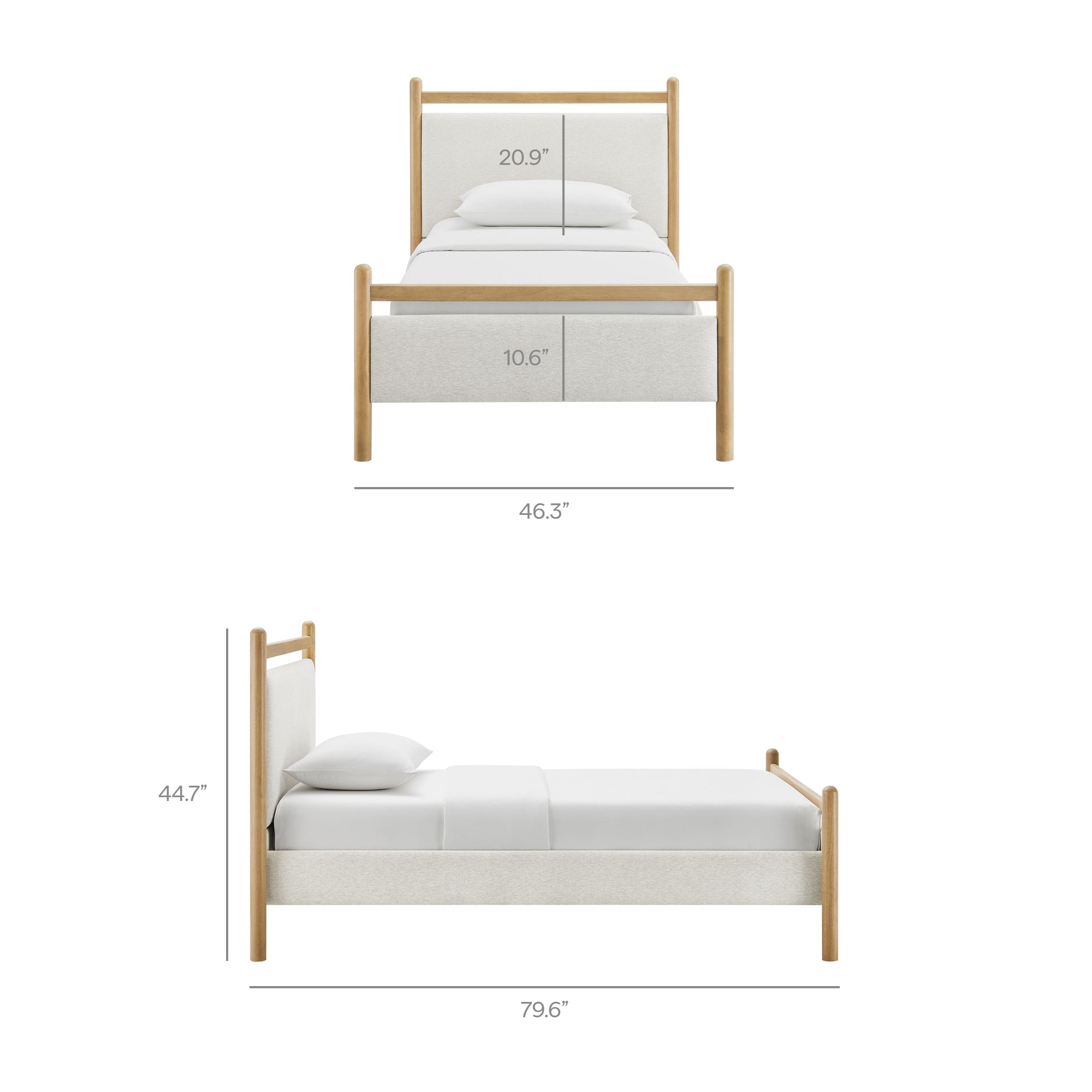Ginny Twin Size Platform Bed Frame, Light Oak Heathered Ivory