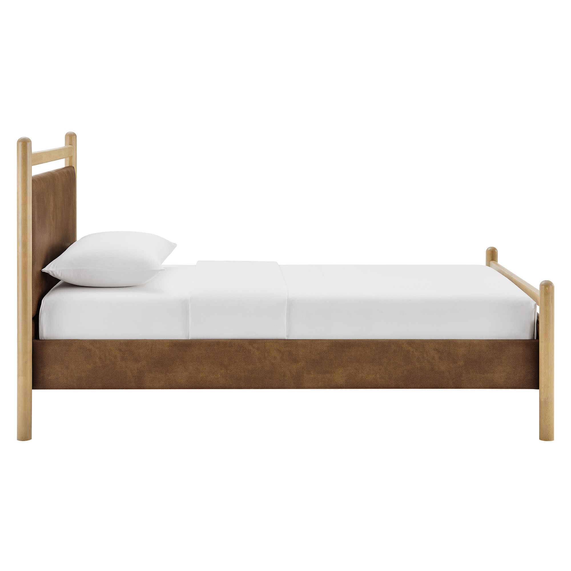 Ginny Twin Size Vegan Leather Platform Bed Frame, Light Oak Canyon