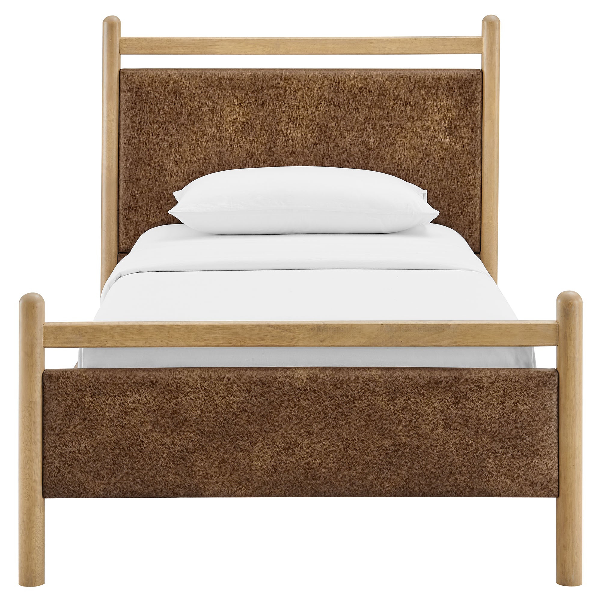 Ginny Twin Size Vegan Leather Platform Bed Frame, Light Oak Canyon