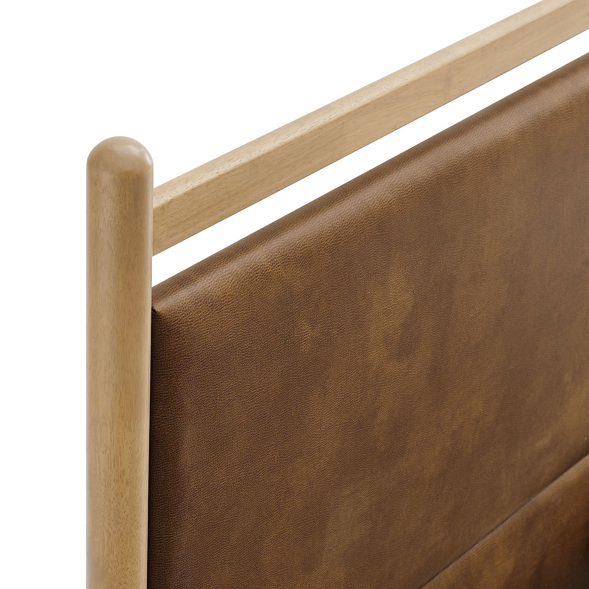 Ginny Twin Size Vegan Leather Platform Bed Frame, Light Oak Canyon