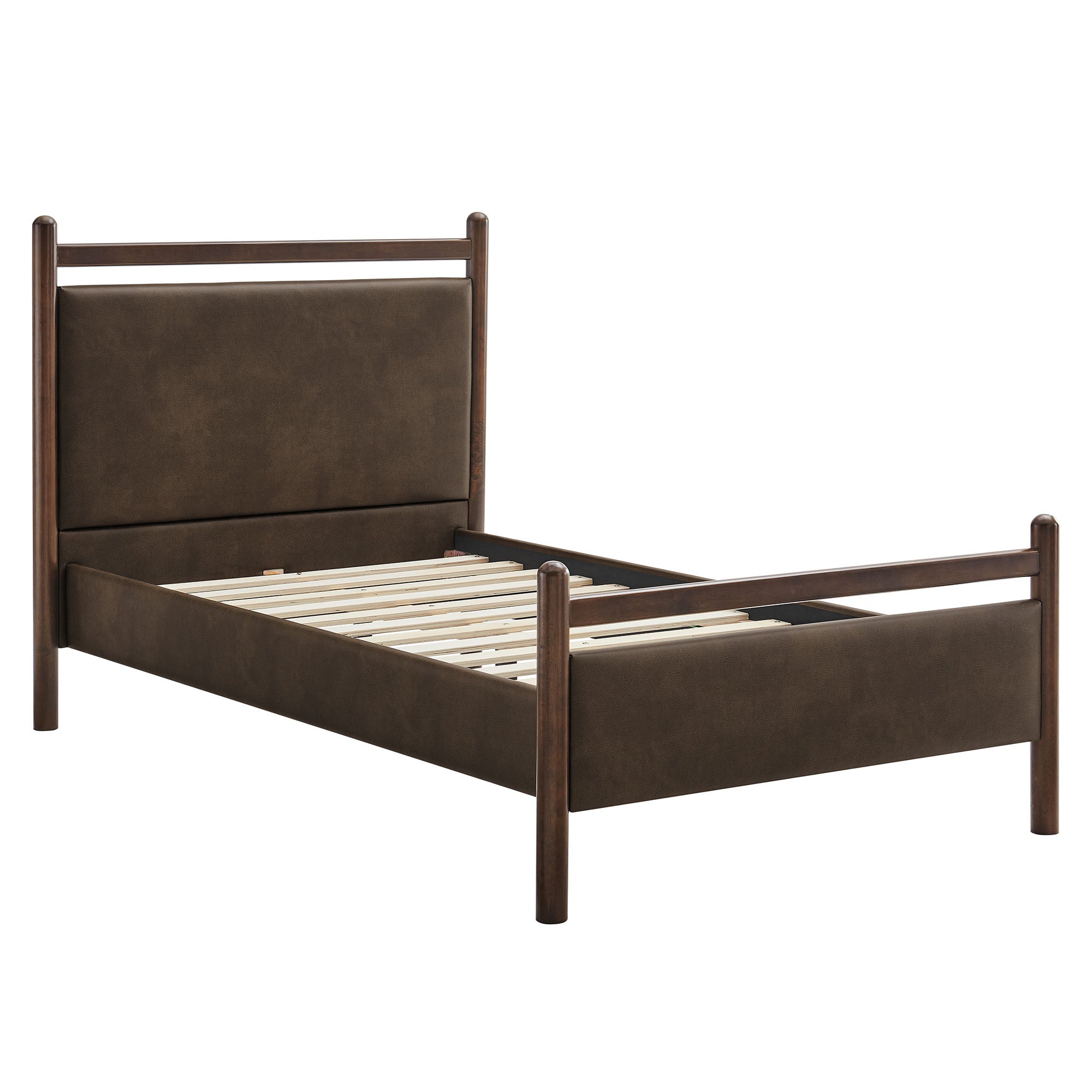 Ginny Twin Size Vegan Leather Platform Bed Frame, Wenge Mushroom
