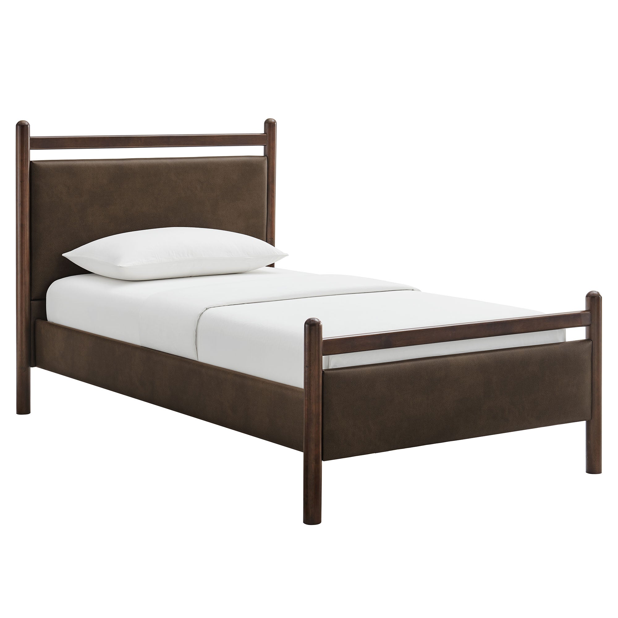 Ginny Twin Size Vegan Leather Platform Bed Frame, Wenge Mushroom