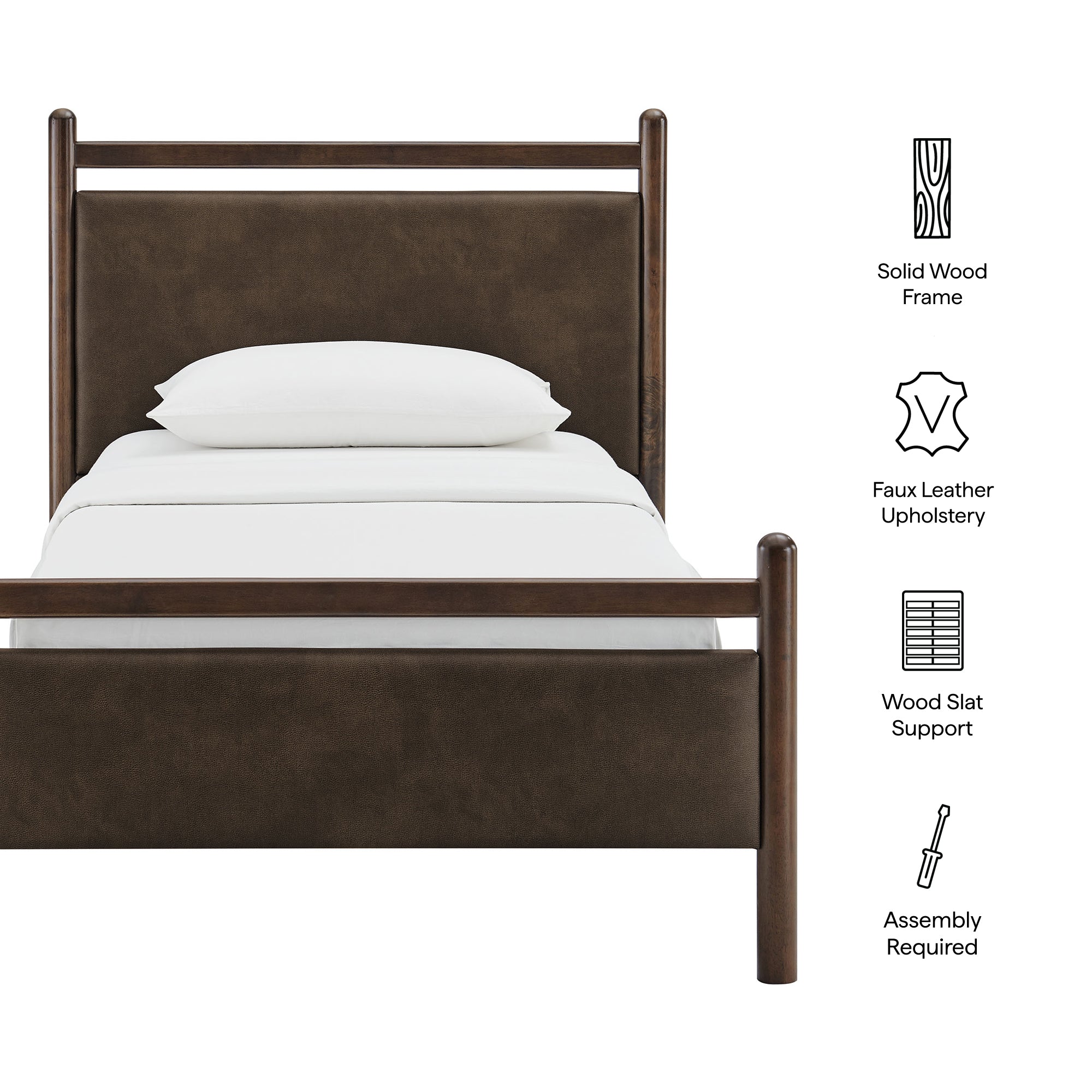Ginny Twin Size Vegan Leather Platform Bed Frame, Wenge Mushroom