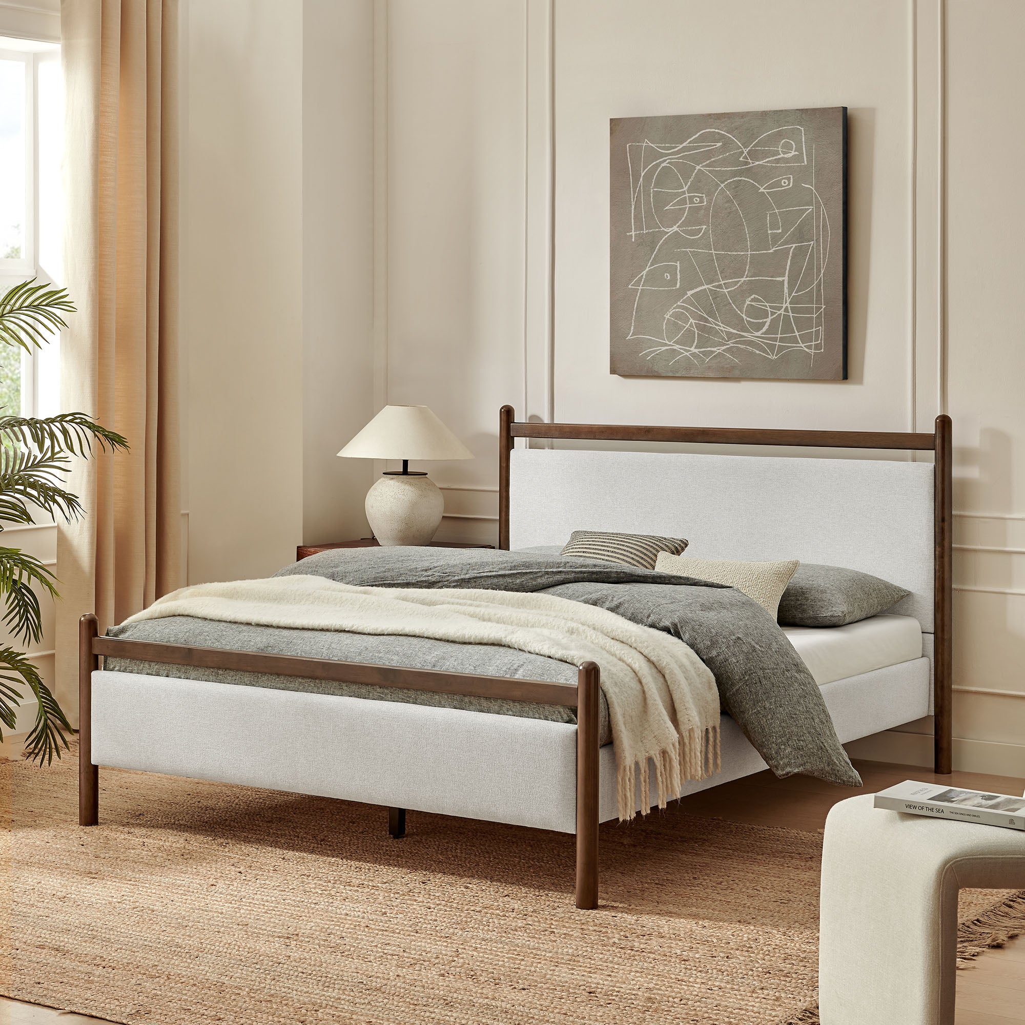 Ginny Full Size Platform Bed Frame, Wenge Heathered Ivory