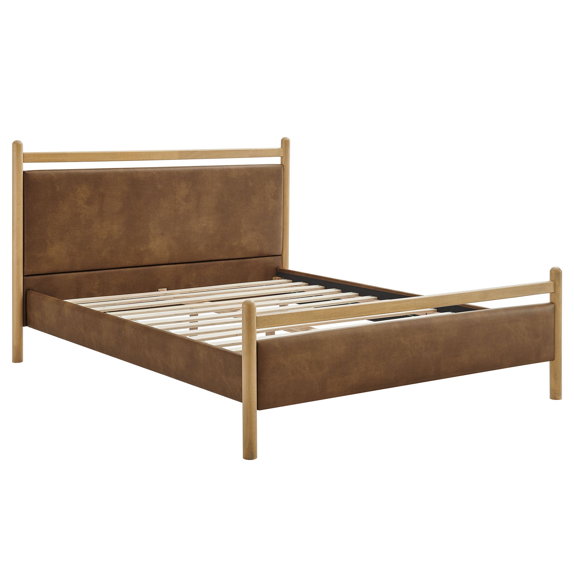 Ginny Full Size Vegan Leather Platform Bed Frame, Light Oak Canyon