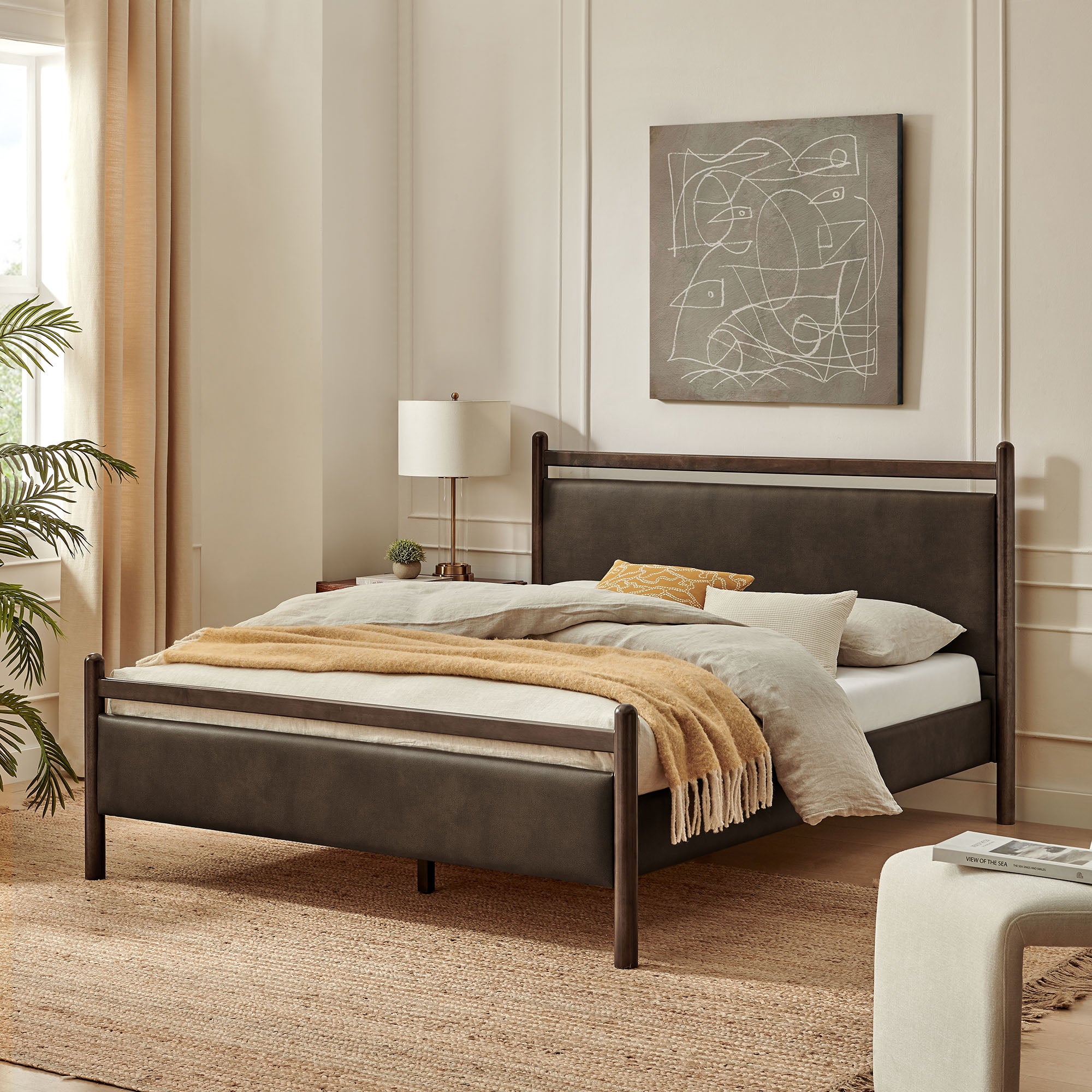 Ginny Full Size Vegan Leather Platform Bed Frame, Wenge Mushroom