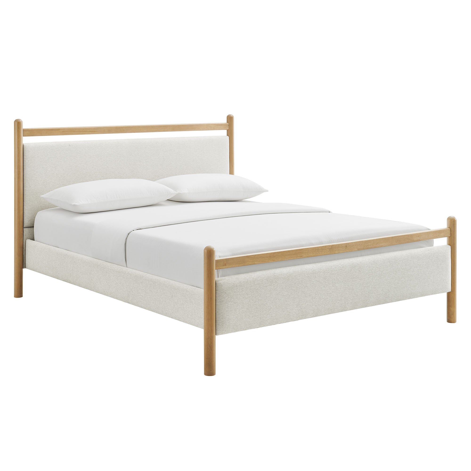 Ginny Queen Size Platform Bed Frame, Light Oak Heathered Ivory