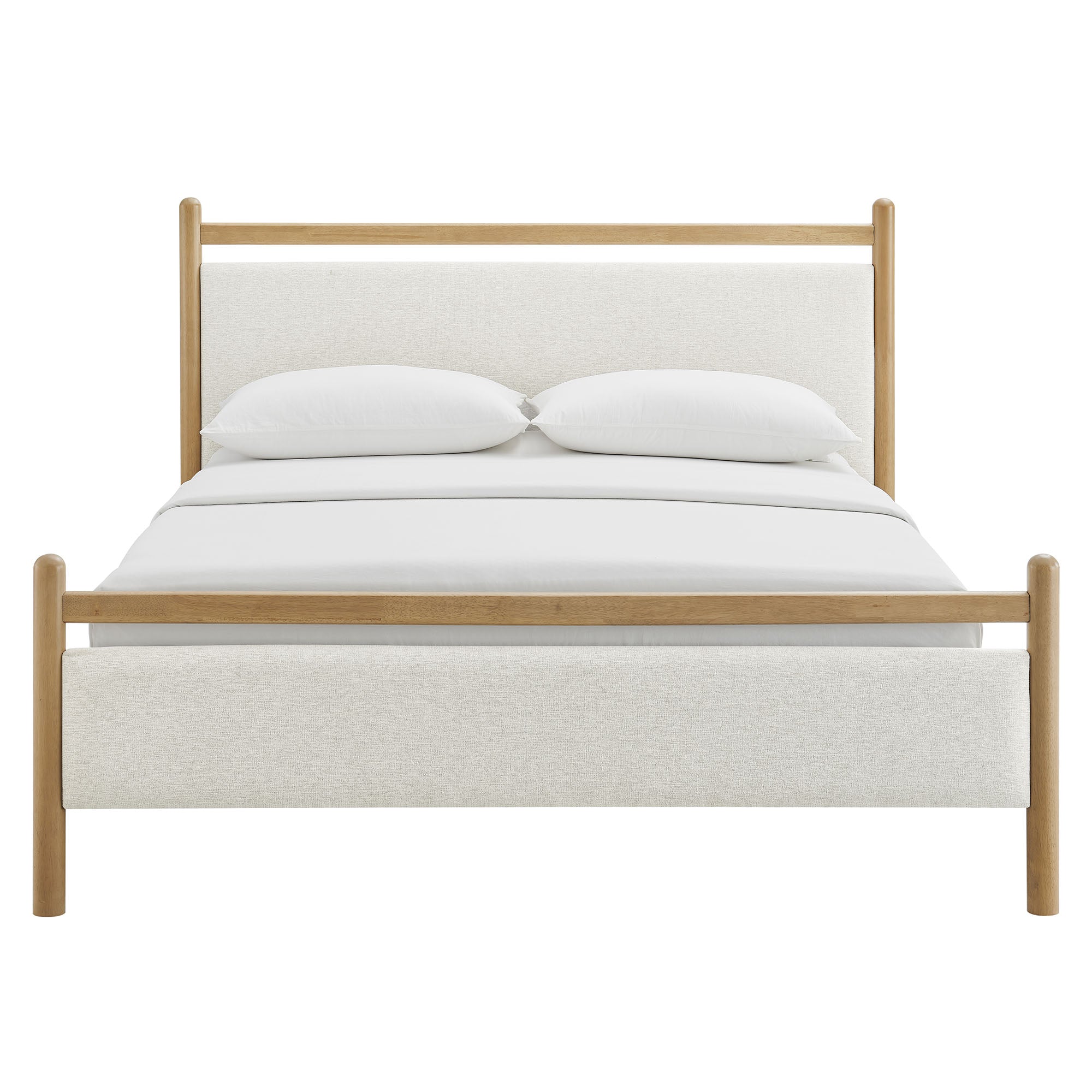 Ginny Queen Size Platform Bed Frame, Light Oak Heathered Ivory