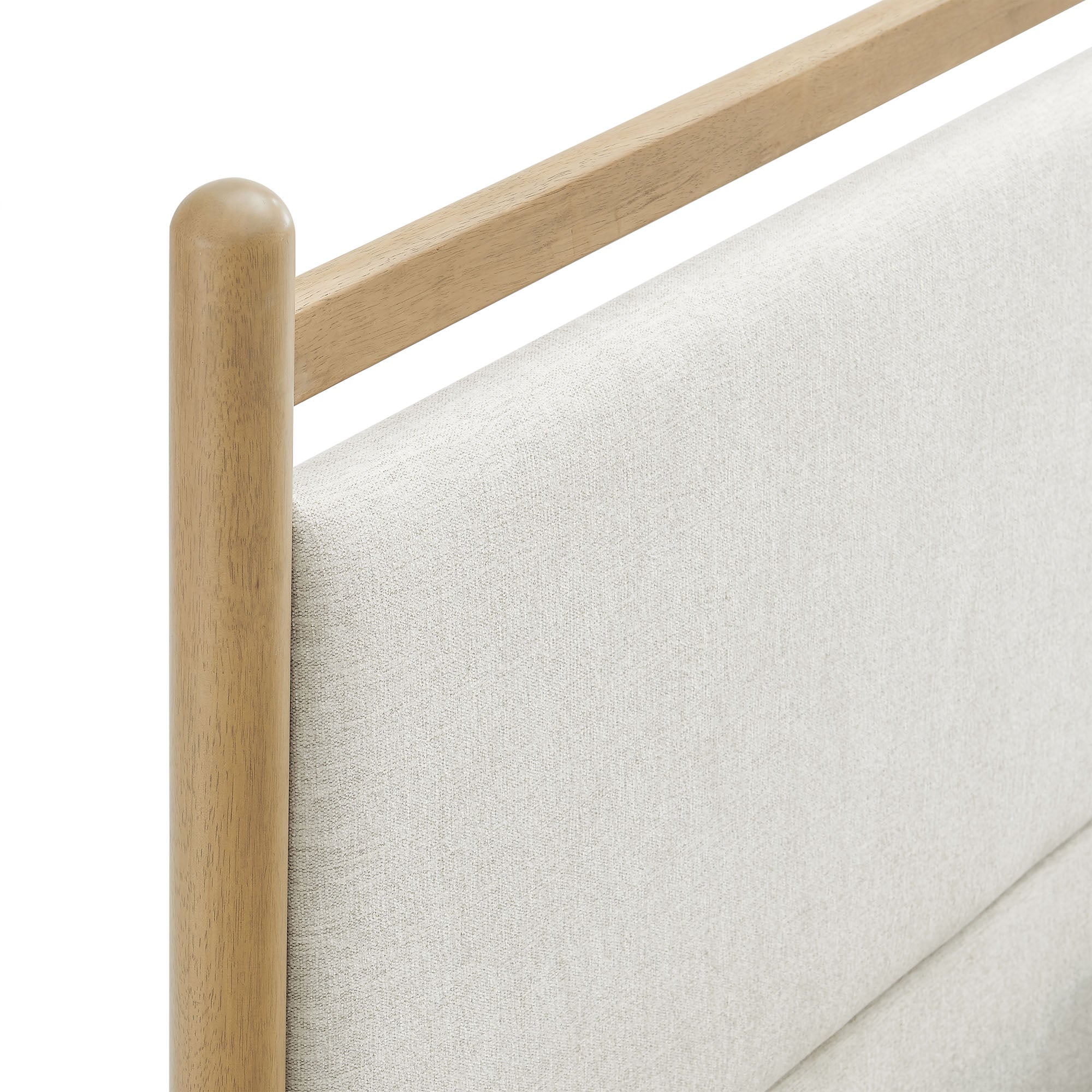 Ginny Queen Size Platform Bed Frame, Light Oak Heathered Ivory