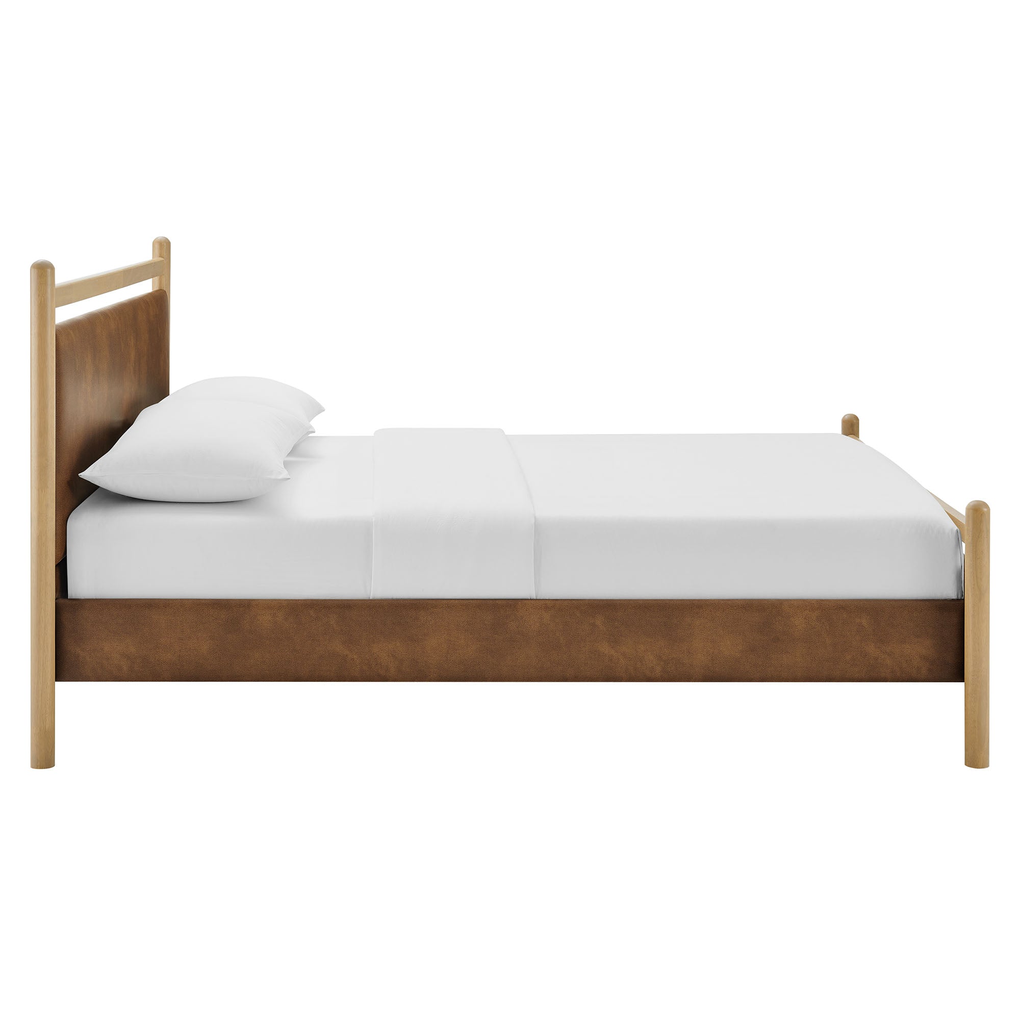 Ginny King Size Vegan Leather Platform Bed Frame, Light Oak Canyon