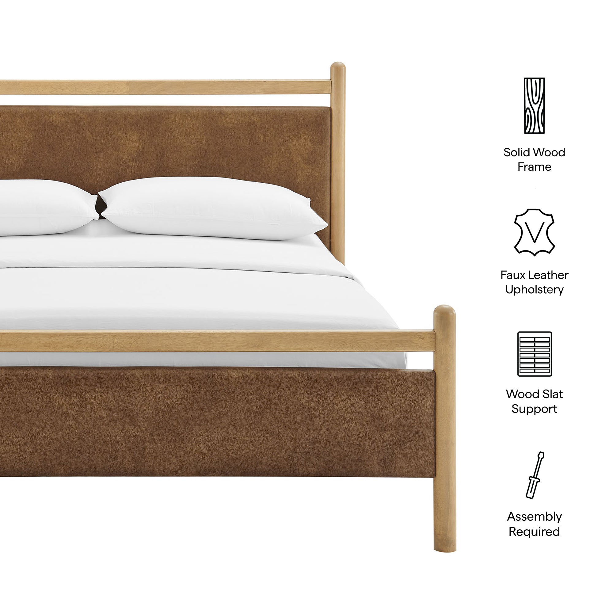Ginny King Size Vegan Leather Platform Bed Frame, Light Oak Canyon