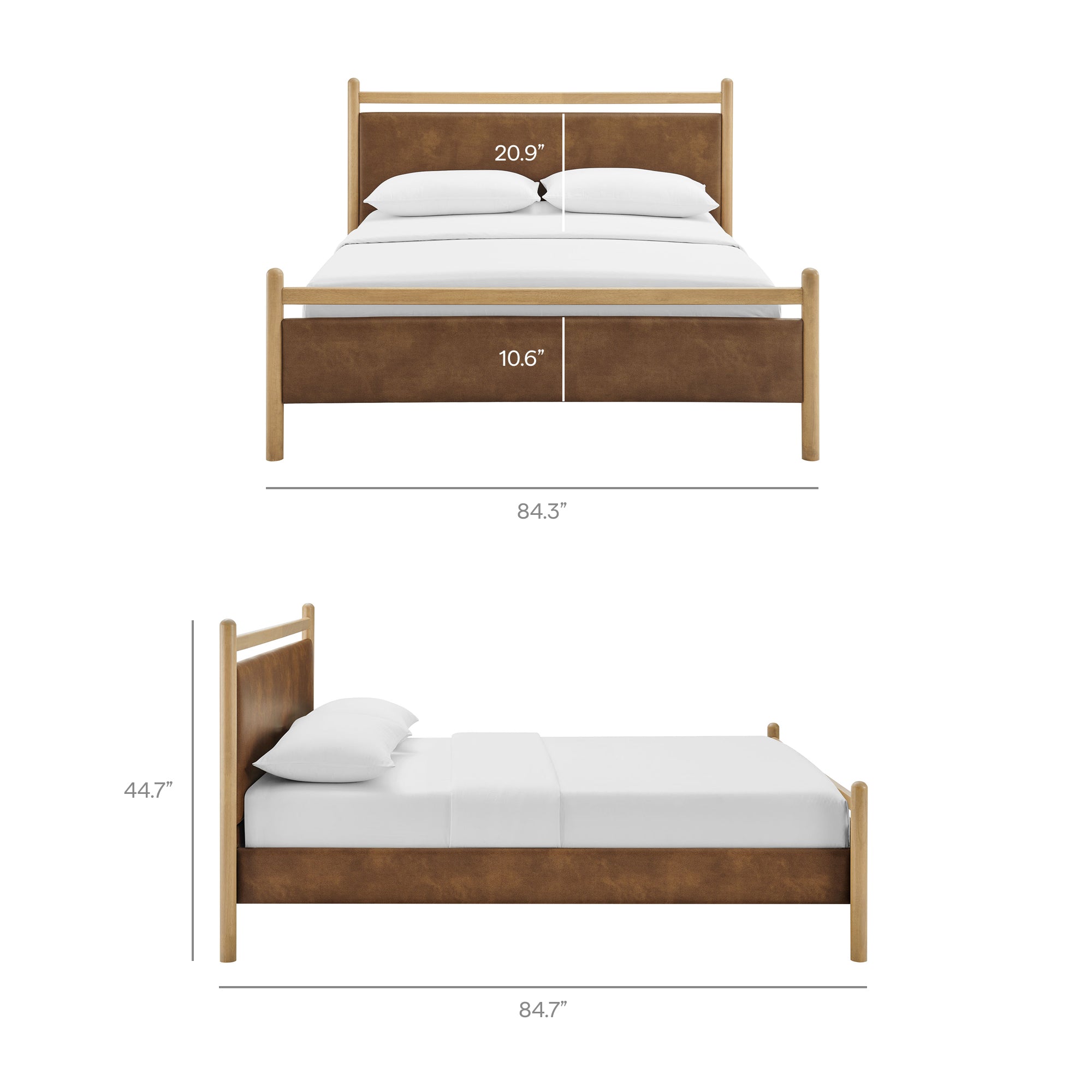 Ginny King Size Vegan Leather Platform Bed Frame, Light Oak Canyon