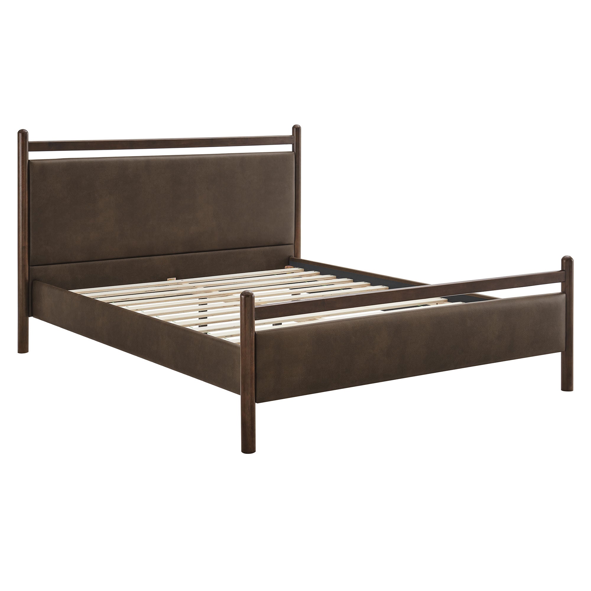 Ginny King Size Vegan Leather Platform Bed Frame, Wenge Mushroom