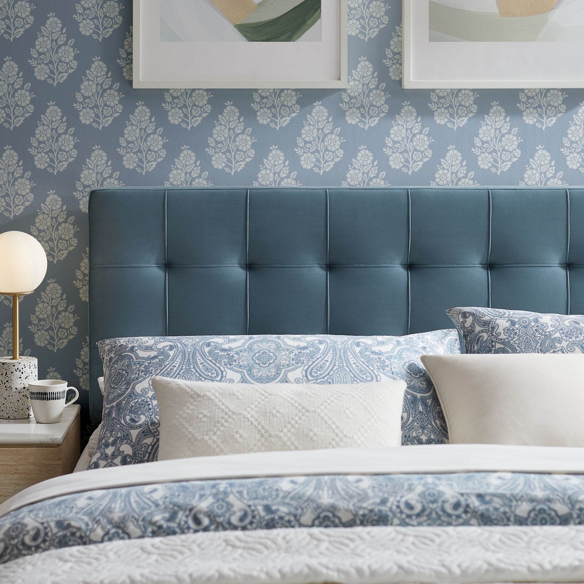 Lily Stain-Resistant Performance Velvet Full Size Headboard, Cadet Blue