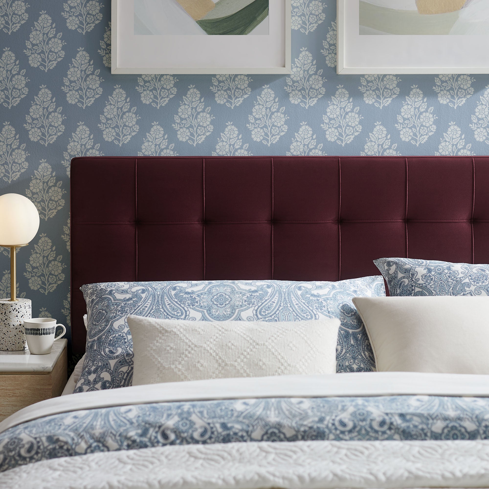 Lily Stain-Resistant Performance Velvet Queen Size Headboard, Mulberry