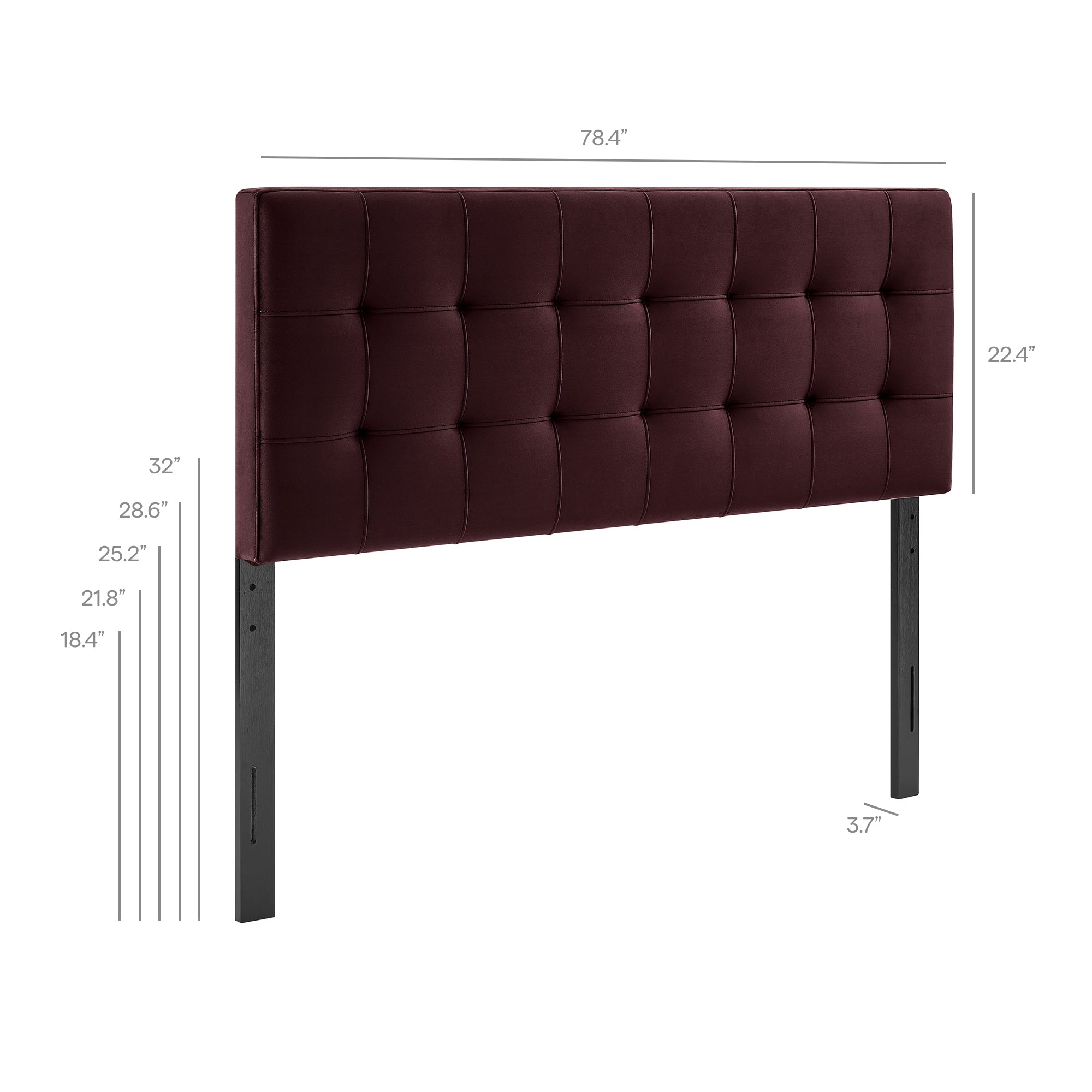 Lily Stain-Resistant Performance Velvet King Size Headboard, Mulberry