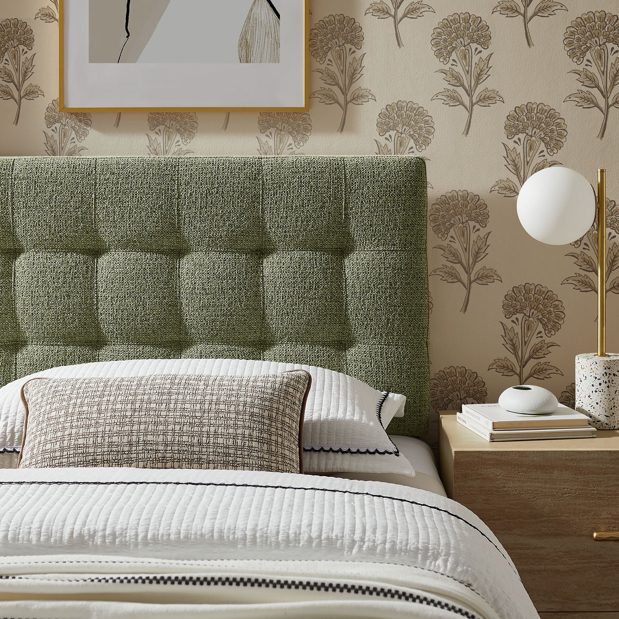 Lily Upholstered Twin Size Headboard, Leaf