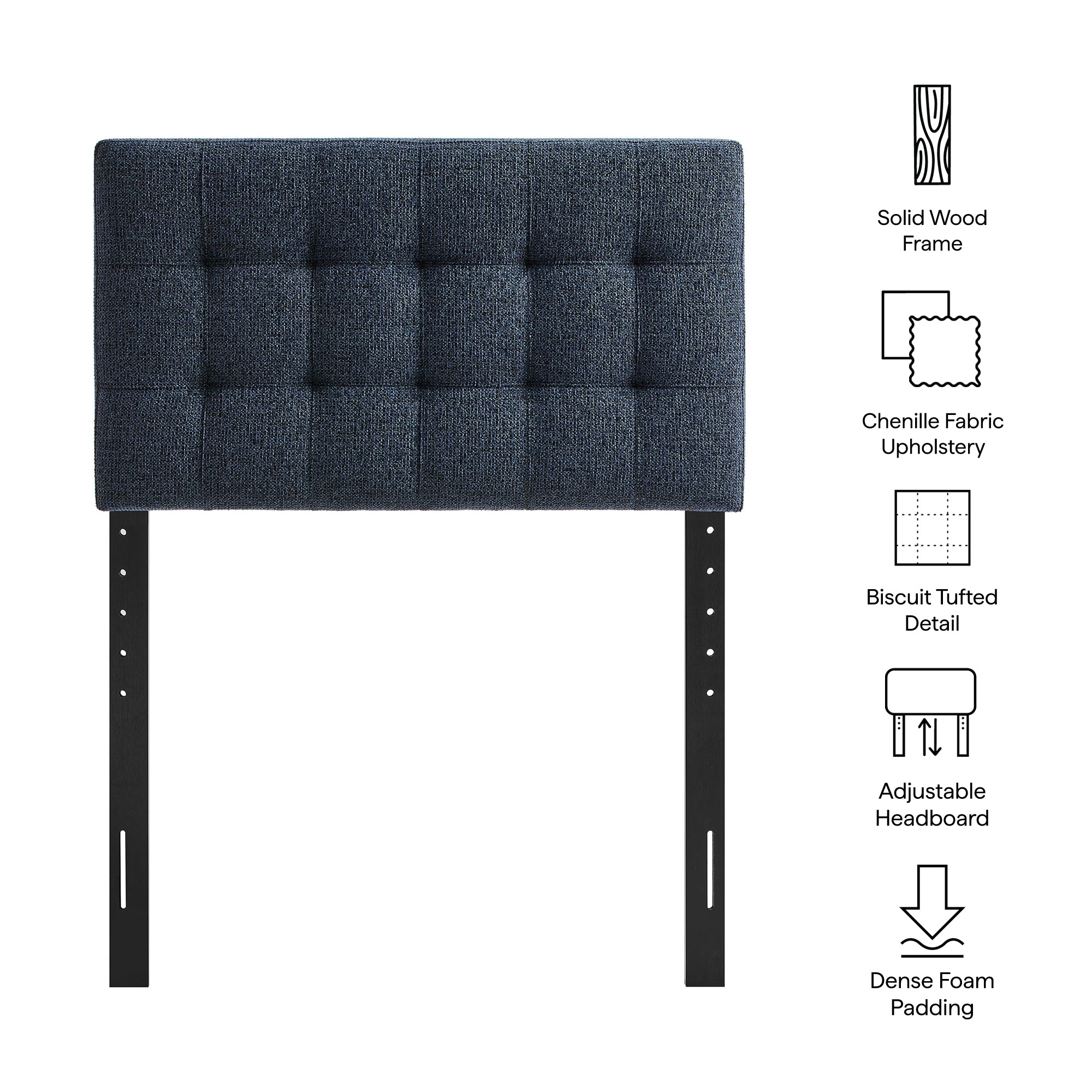 Lily Upholstered Twin Size Headboard, Navy Chenille
