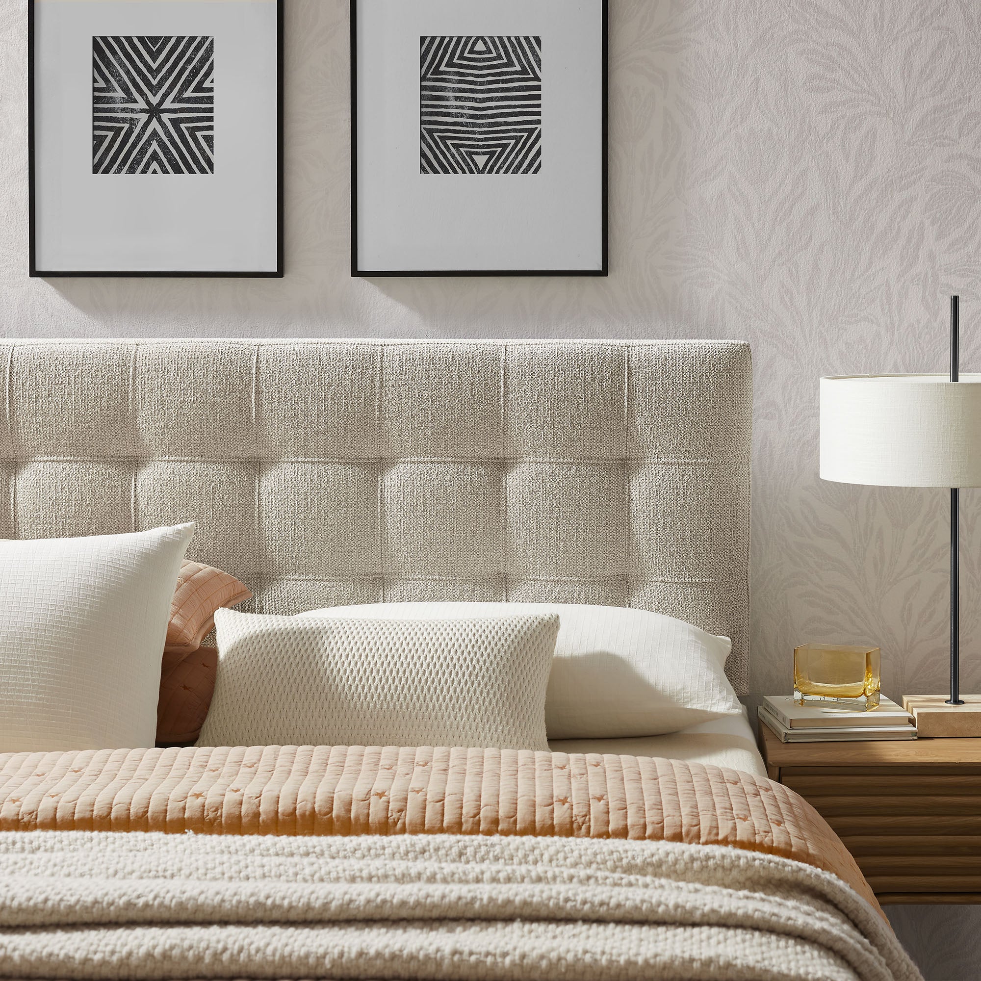 Lily Upholstered Queen Size Headboard, Dove