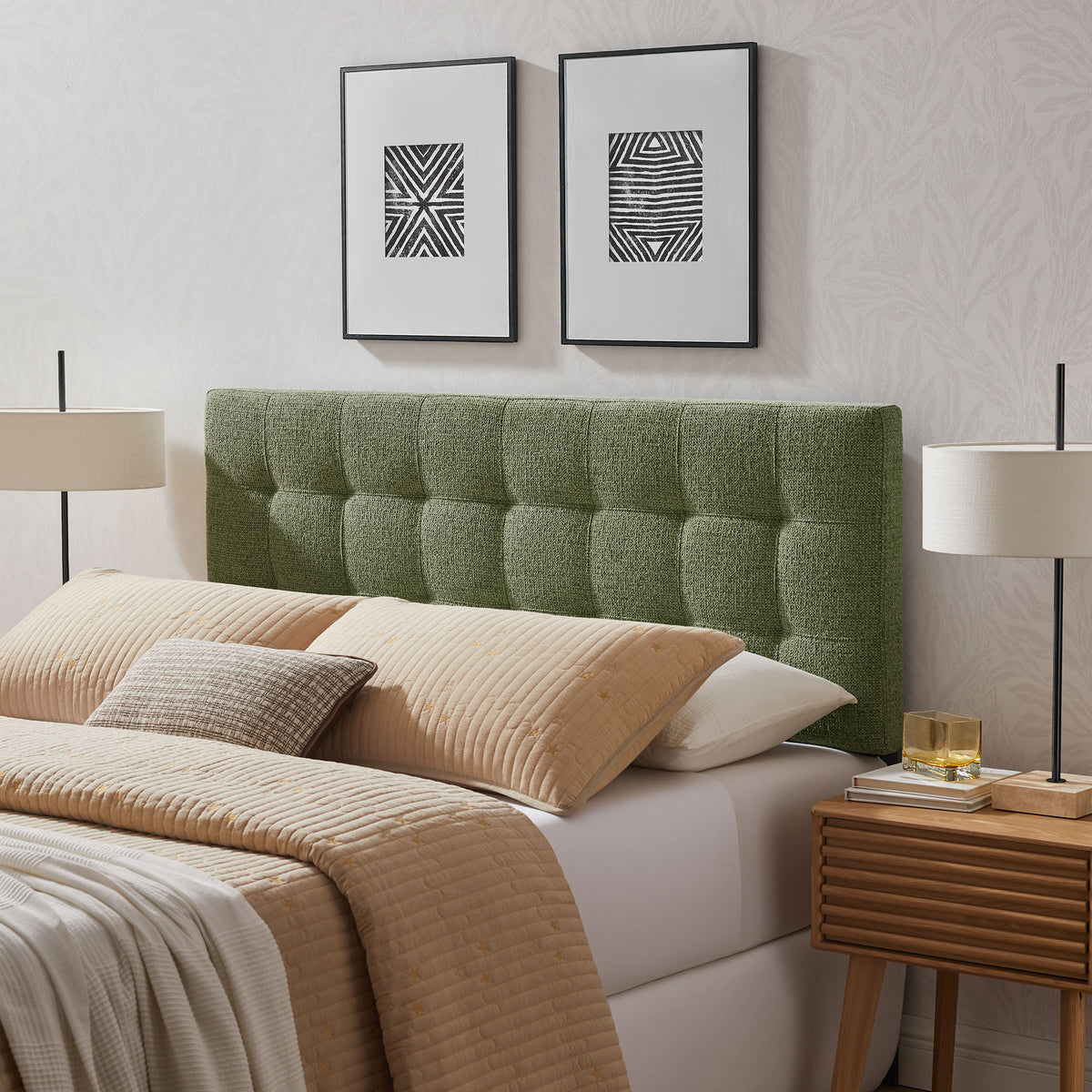 Lily Upholstered King Size Headboard, Leaf
