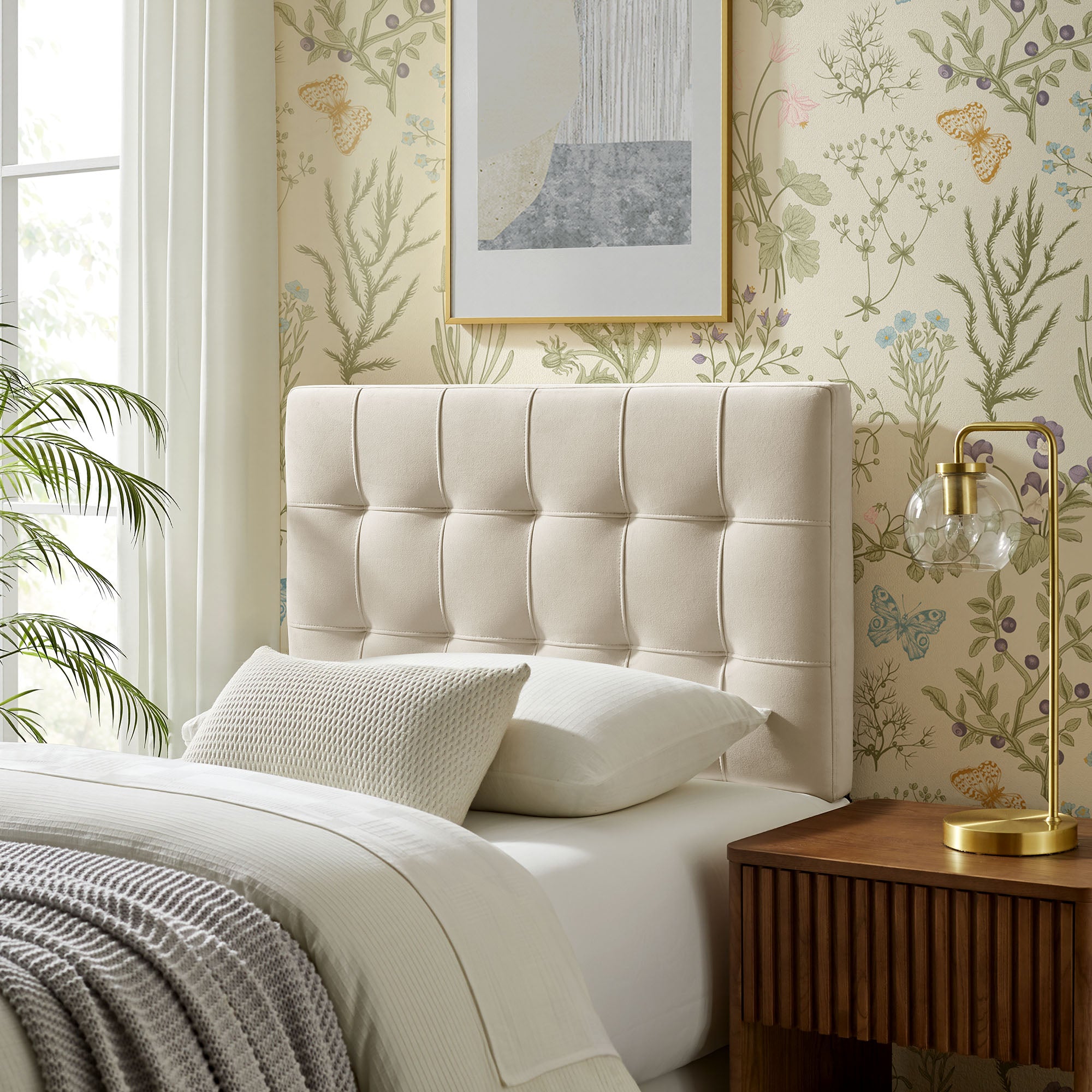 Lily Stain-Resistant Performance Velvet Twin Size Headboard, Alabaster