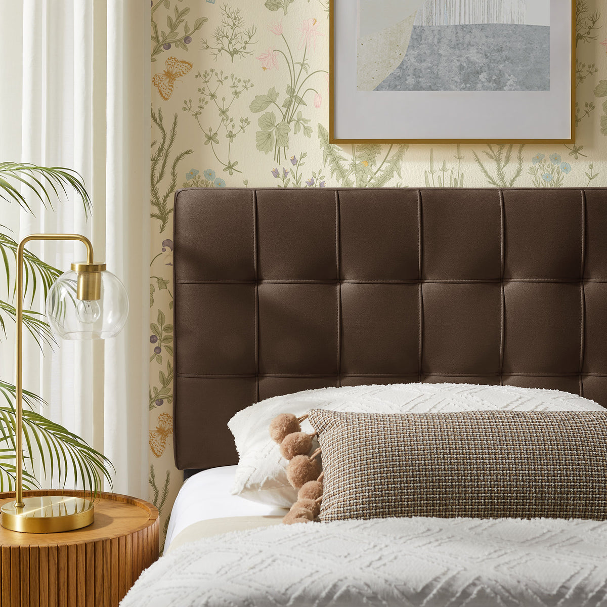 Lily Stain-Resistant Performance Velvet Twin Size Headboard, Chocolate Brown
