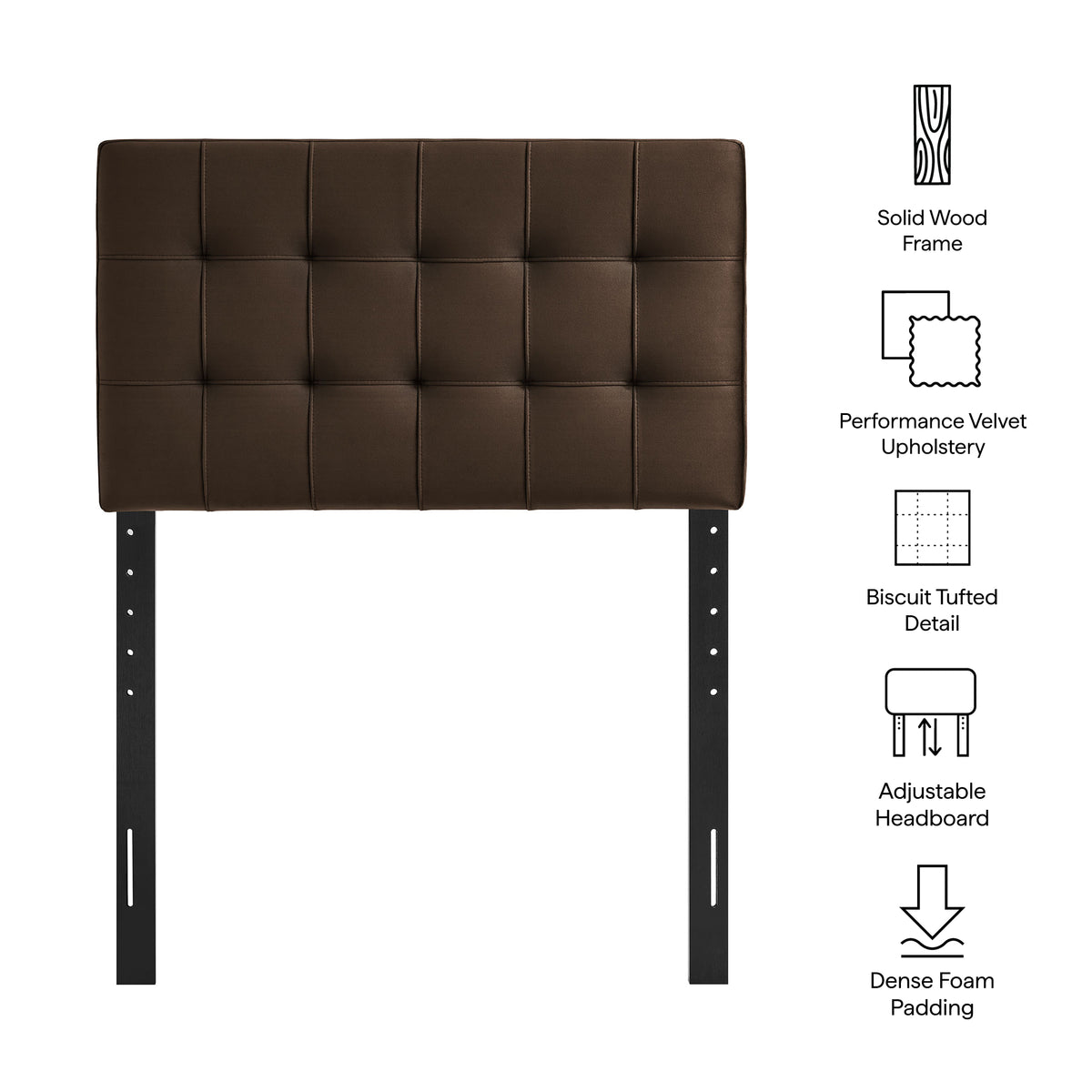 Lily Stain-Resistant Performance Velvet Twin Size Headboard, Chocolate Brown