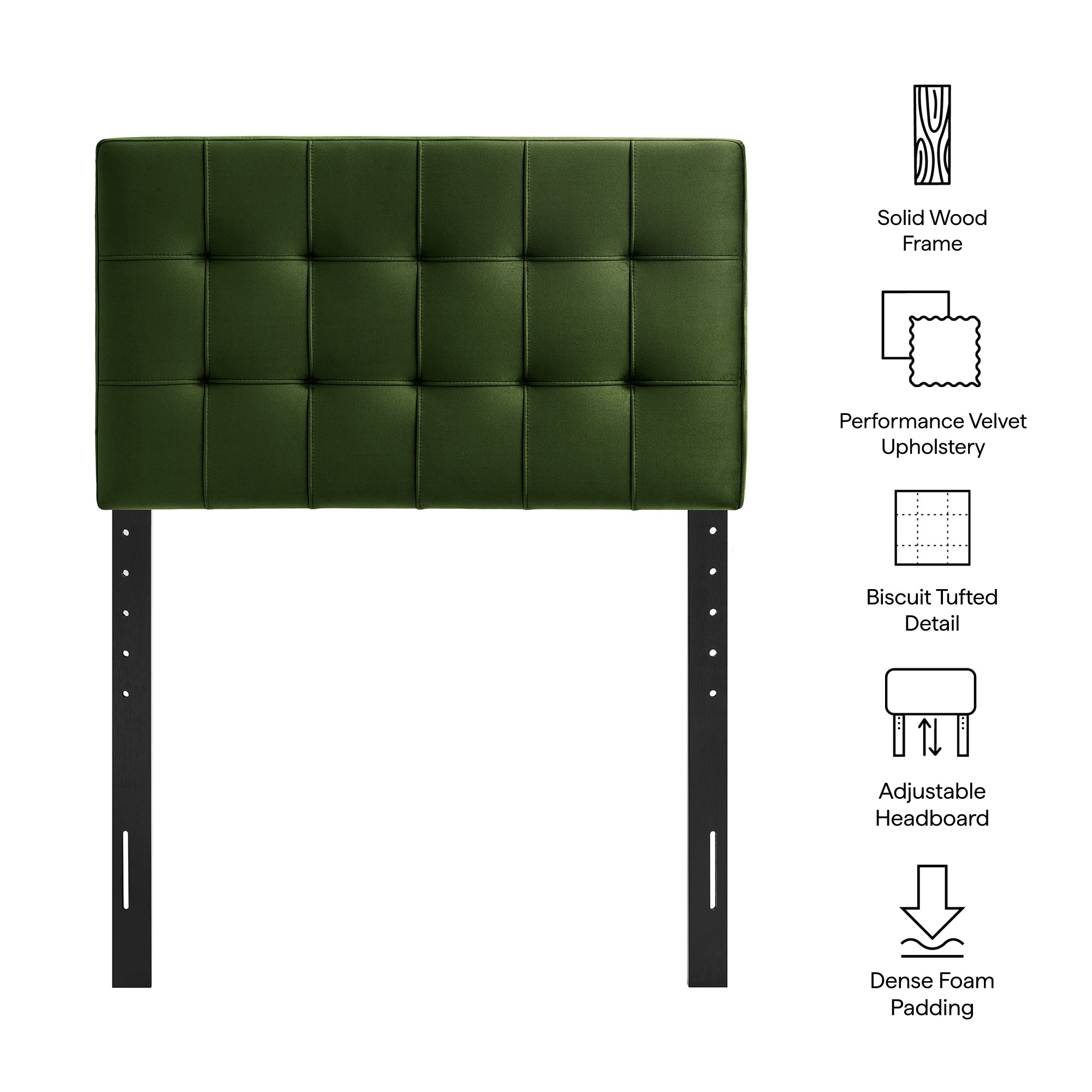 Lily Stain-Resistant Performance Velvet Twin Size Headboard, Moss Green