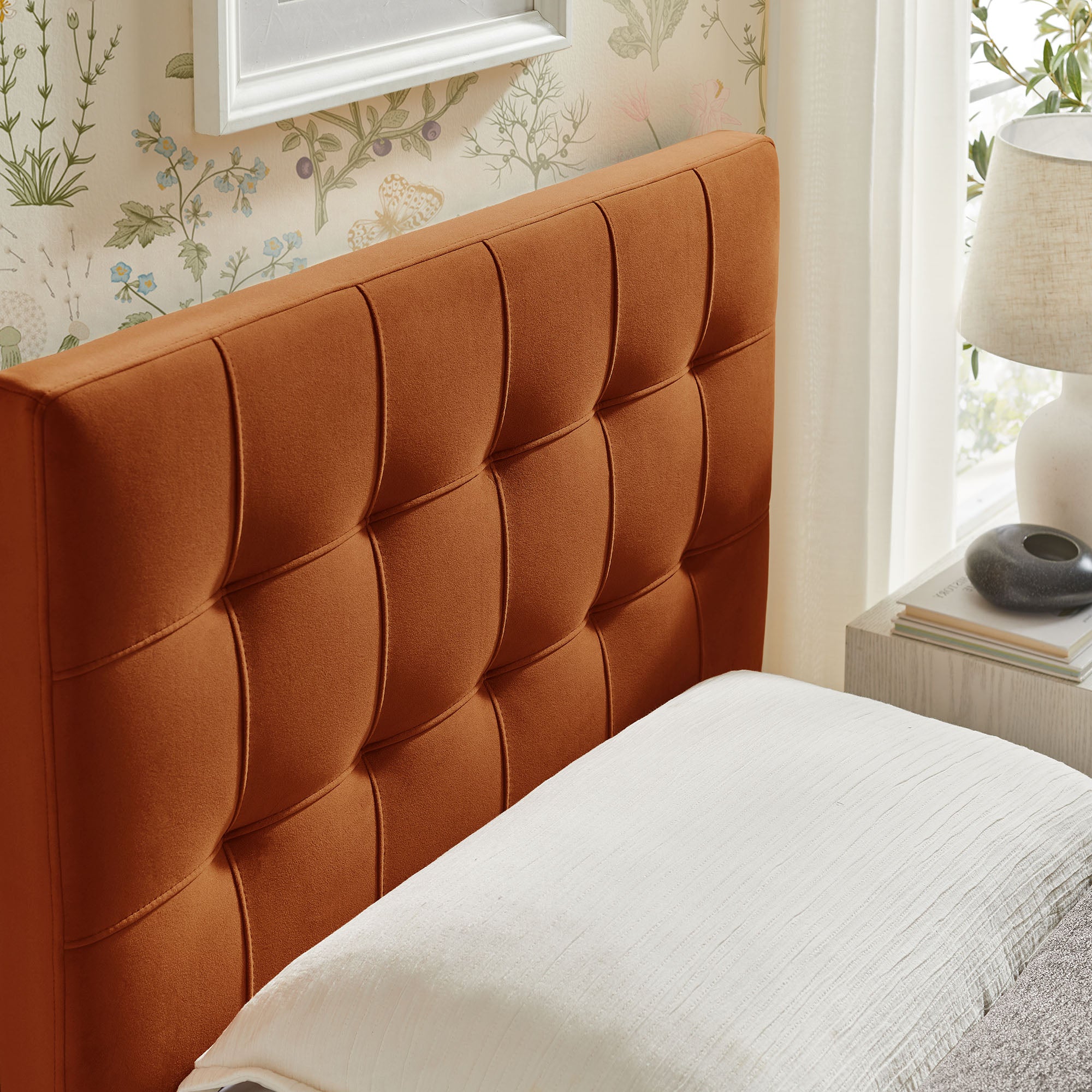 Lily Stain-Resistant Performance Velvet Twin Size Headboard, Rust