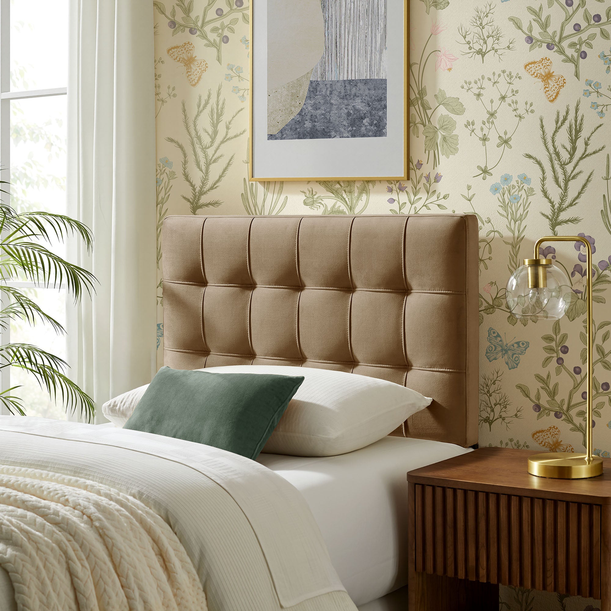 Lily Stain-Resistant Performance Velvet Twin Size Headboard, Taupe