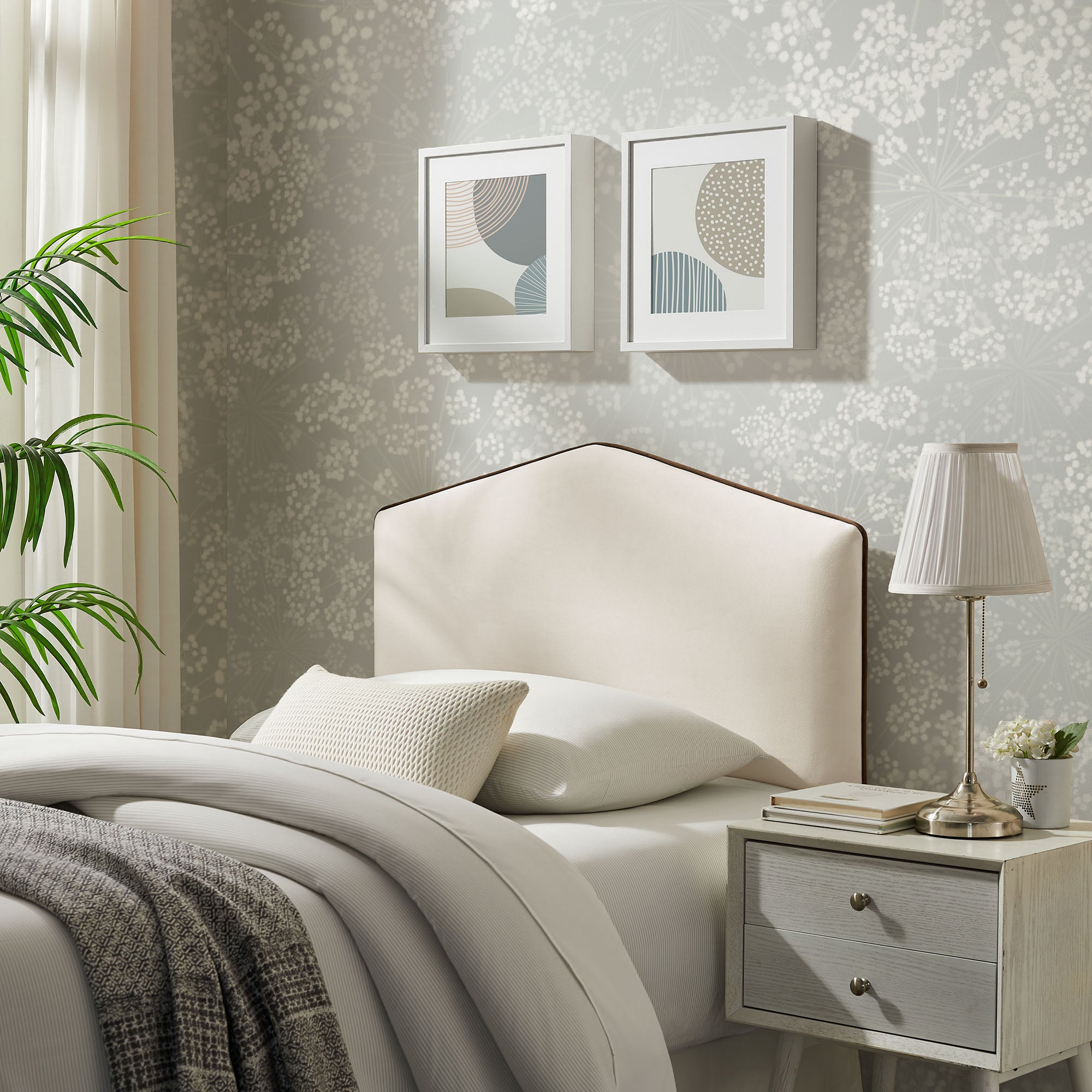 Cosette Performance Velvet Twin Size Headboard, Alabaster