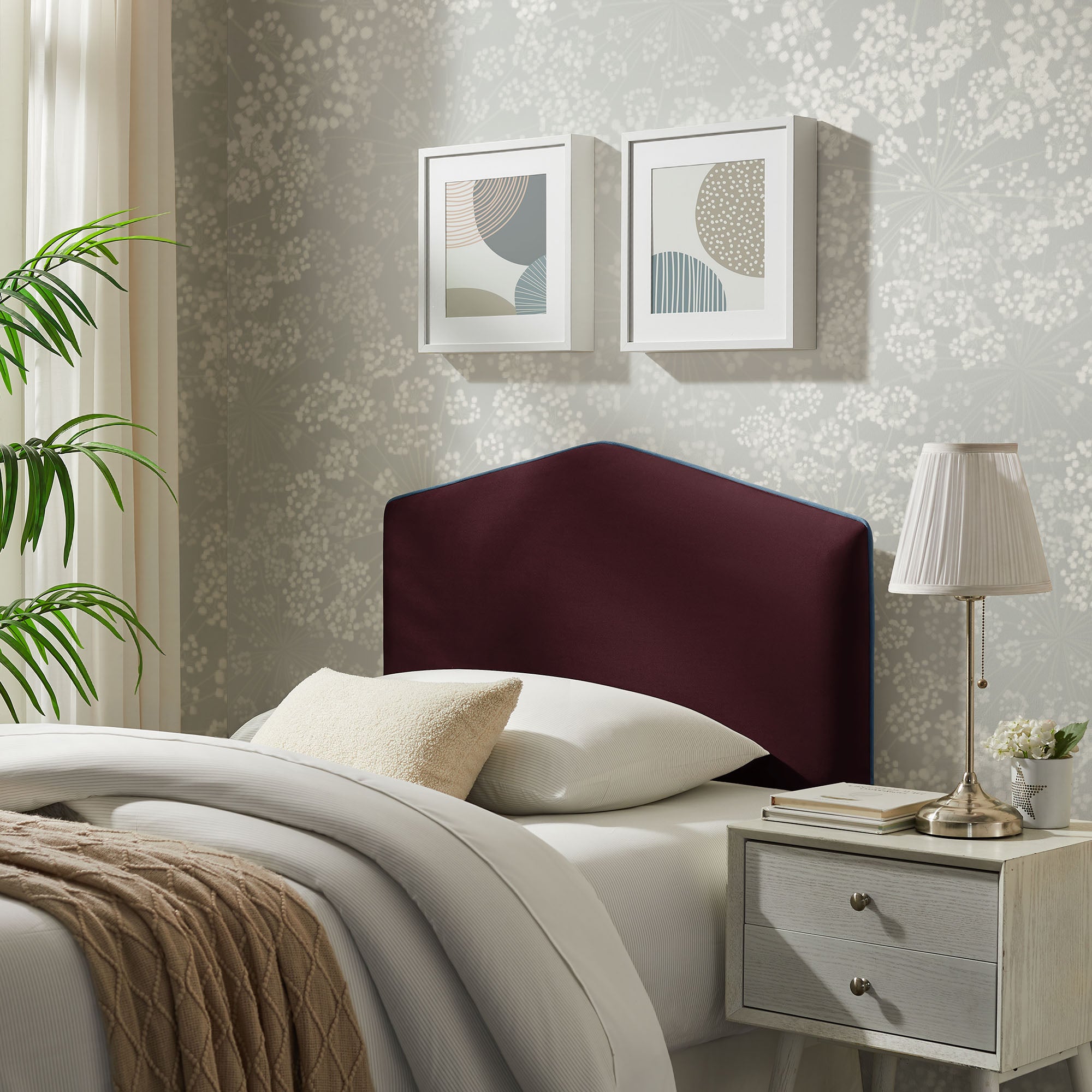 Cosette Performance Velvet Twin Size Headboard, Mulberry