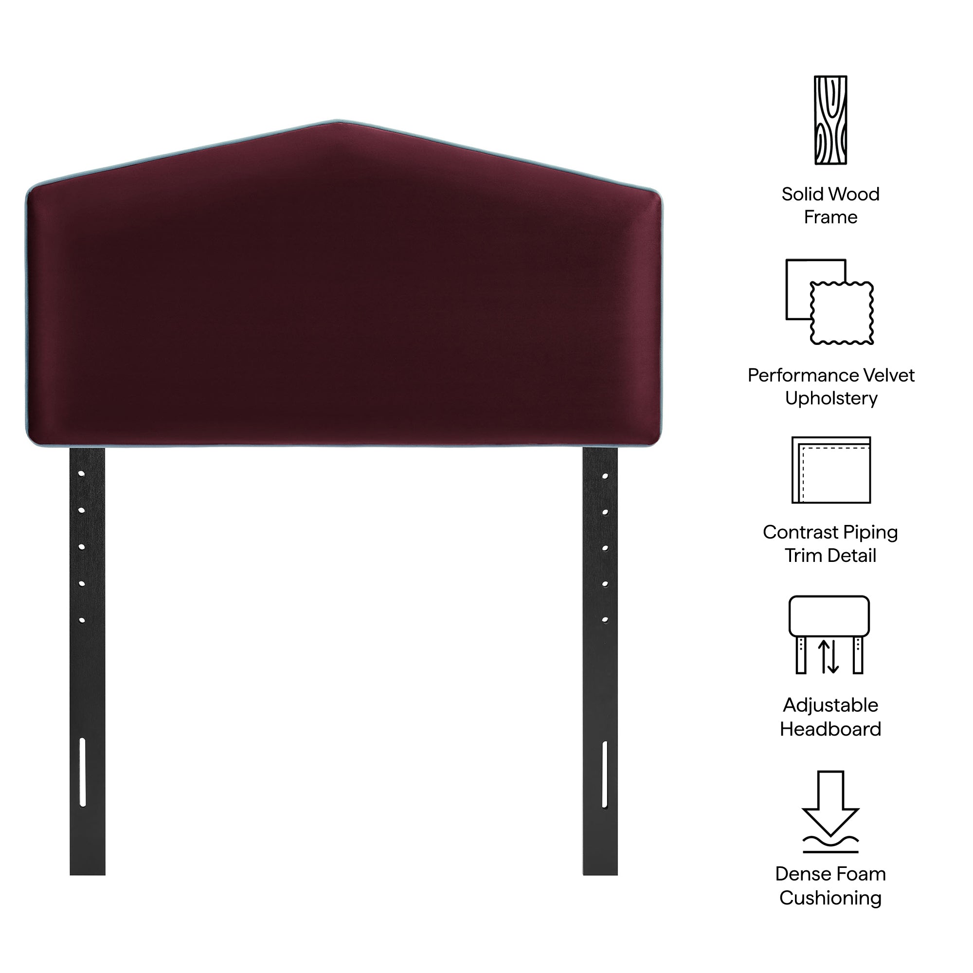 Cosette Performance Velvet Twin Size Headboard, Mulberry