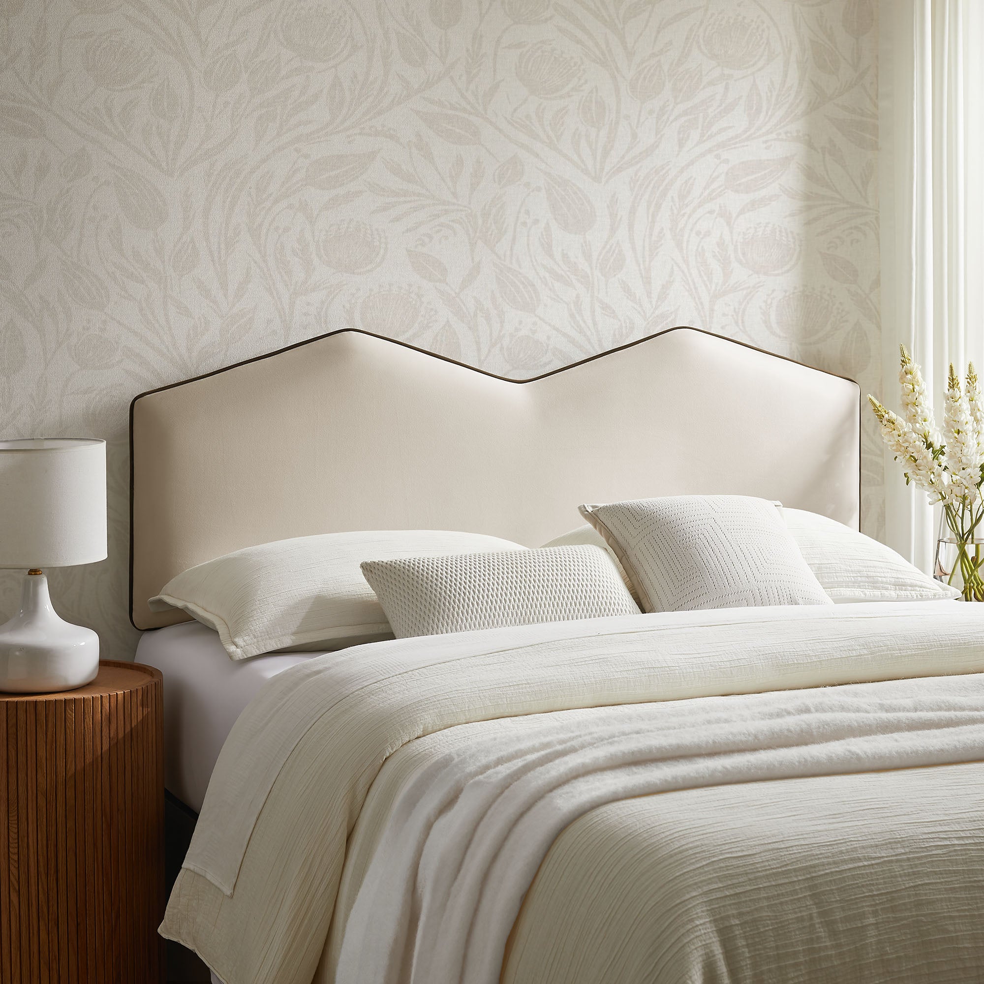 Cosette Performance Velvet Queen Size Headboard, Alabaster